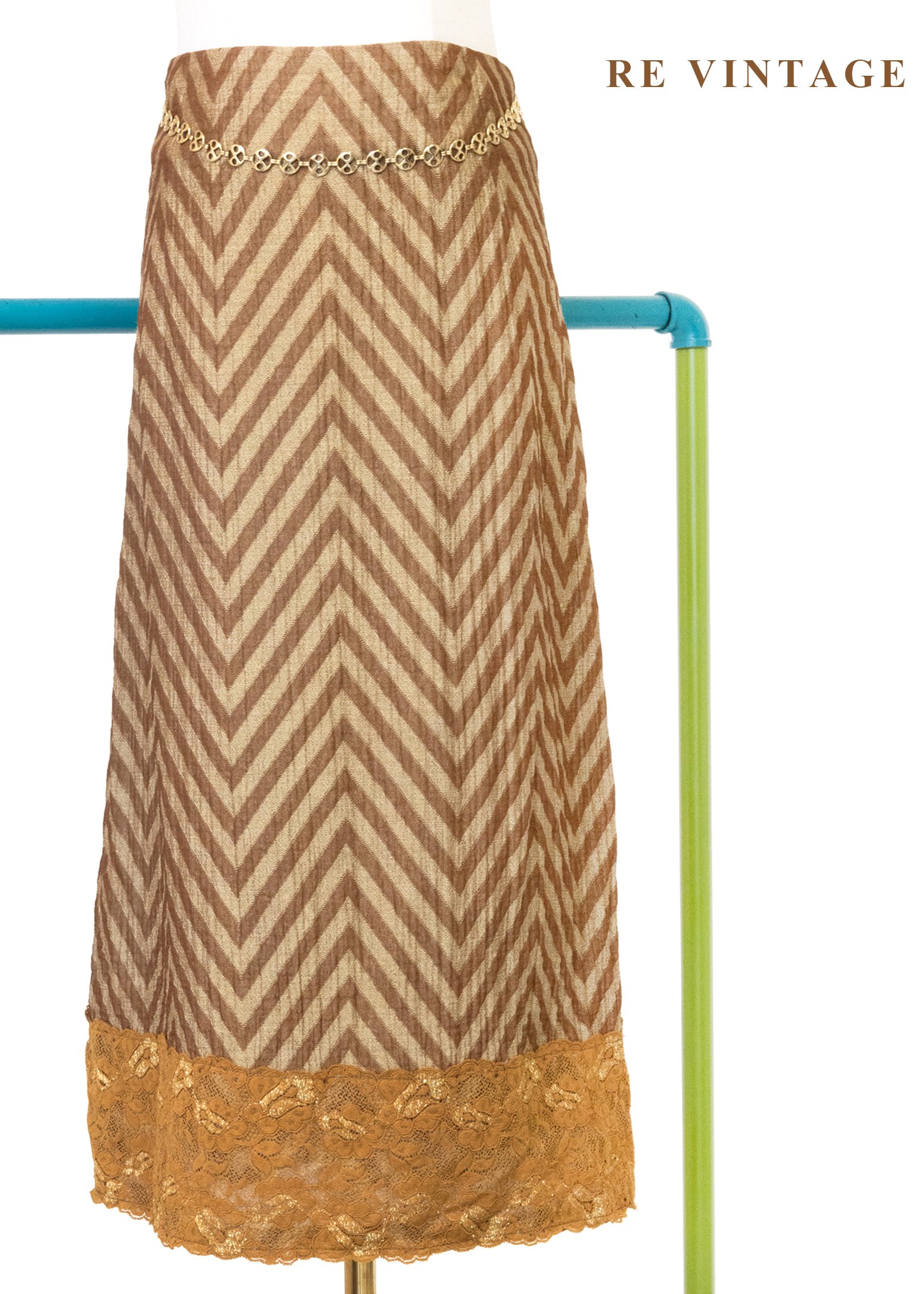 線條琥珀色蕾絲柔軟邊界美裙（27"）