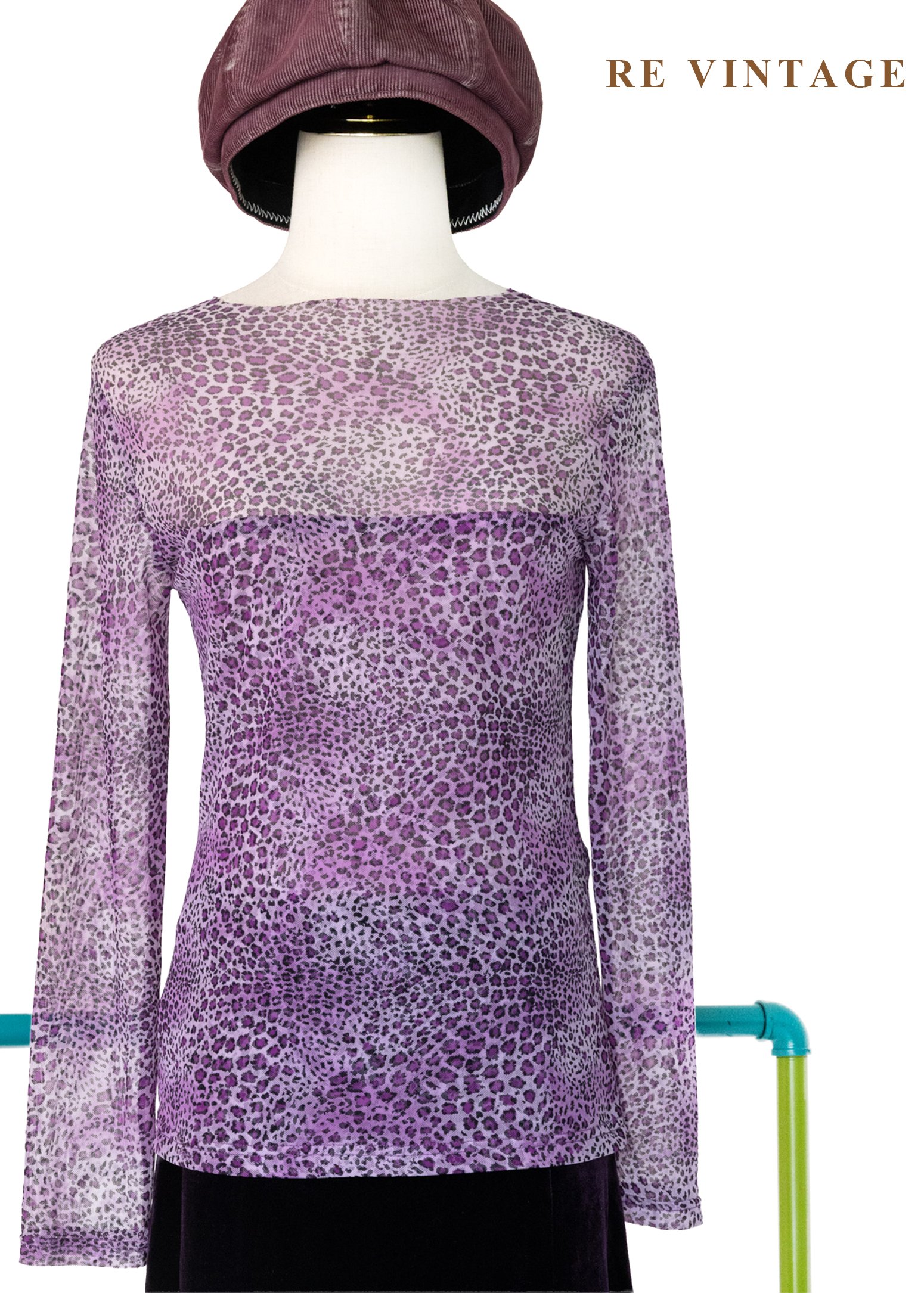 紫夜獵蹤豹紋透膚網紗上衣