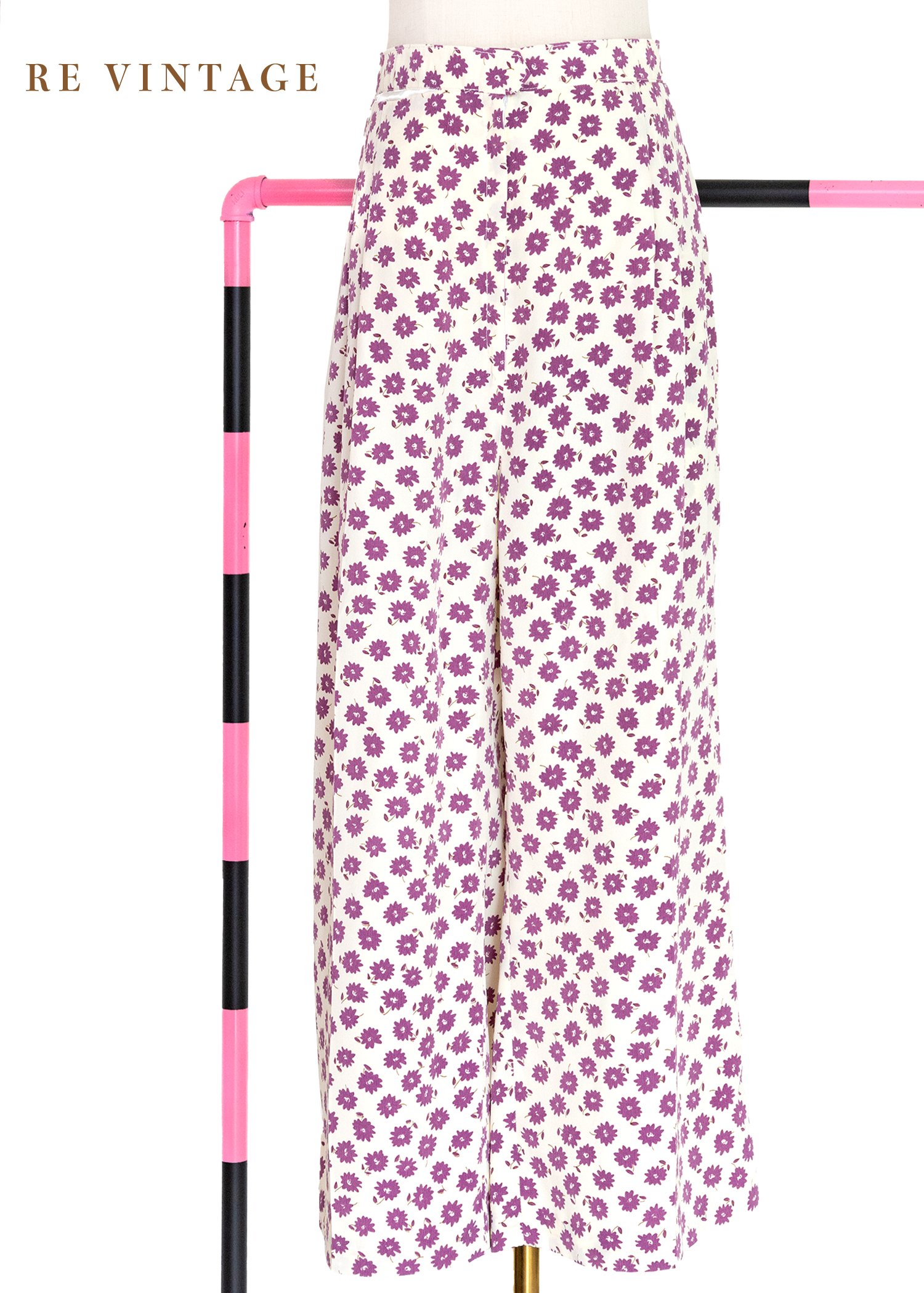 紫色小花寬版褲褲（32-34"）