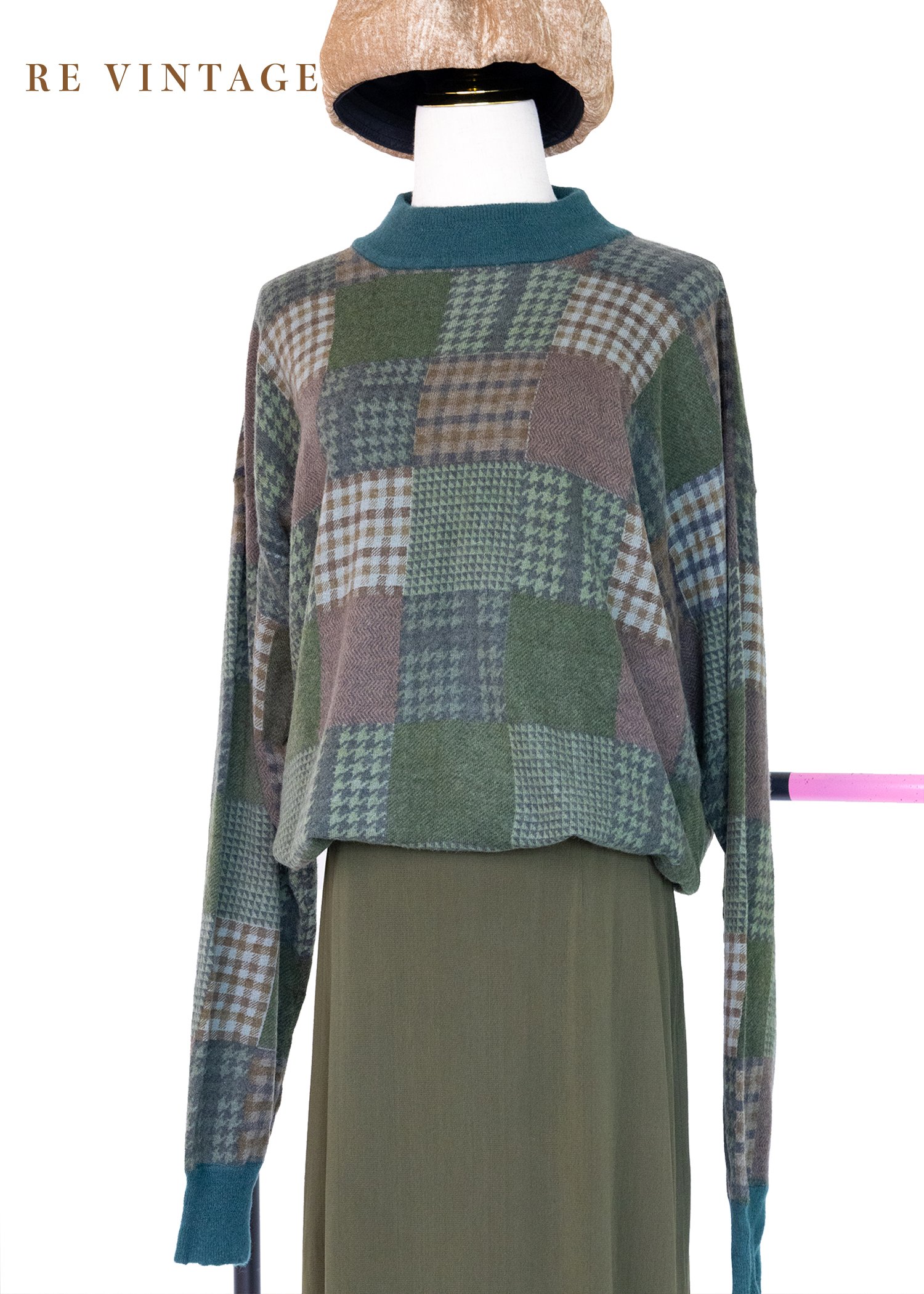 Courtyard 薄款寬鬆千鳥格紋套頭毛衣