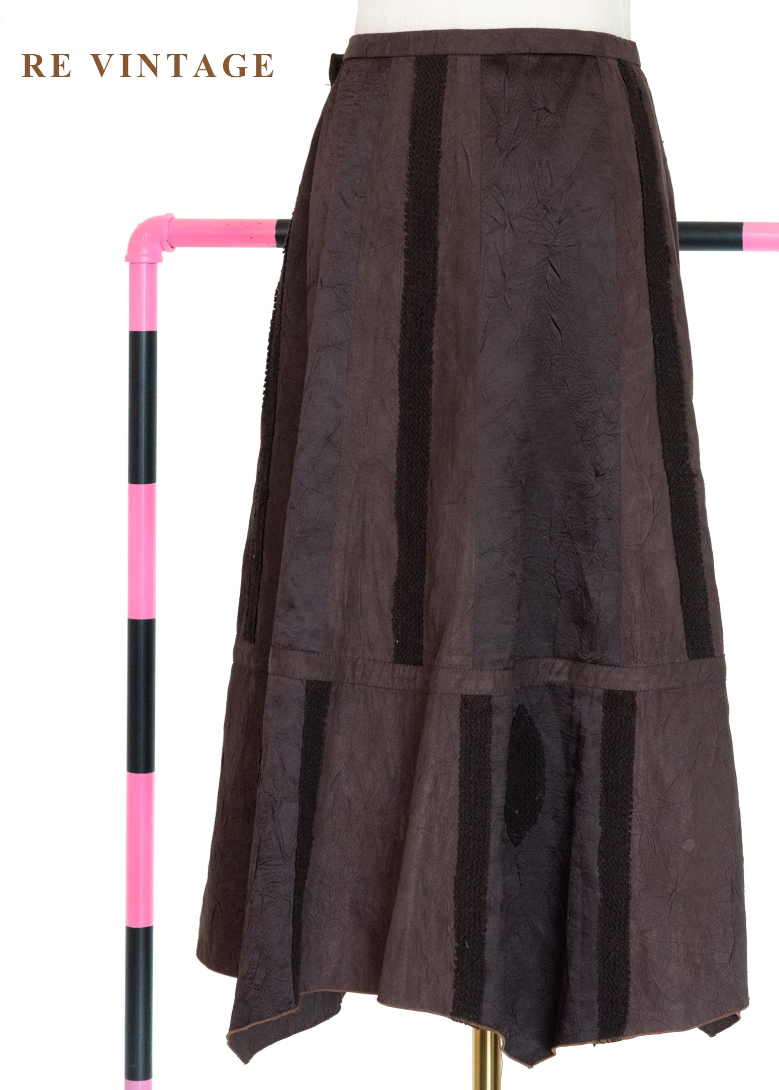 深巧克力色工藝拼貼皺摺美裙（25"）