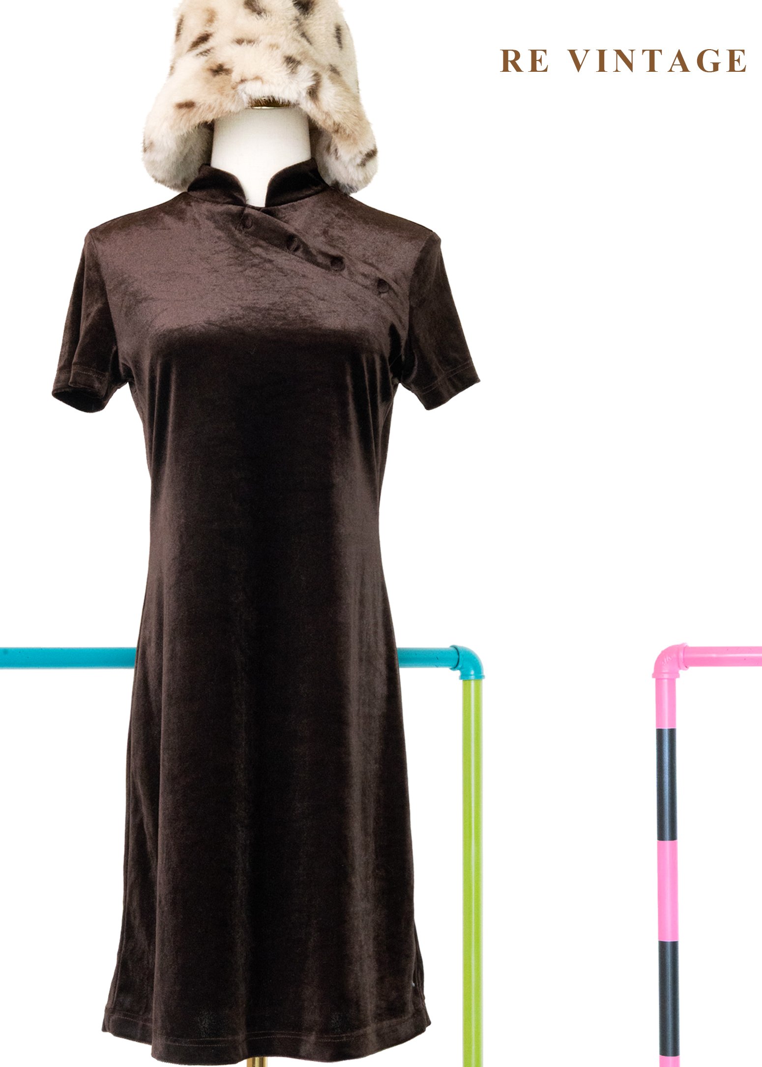 夜上海電台深巧克力色絨布洋裝