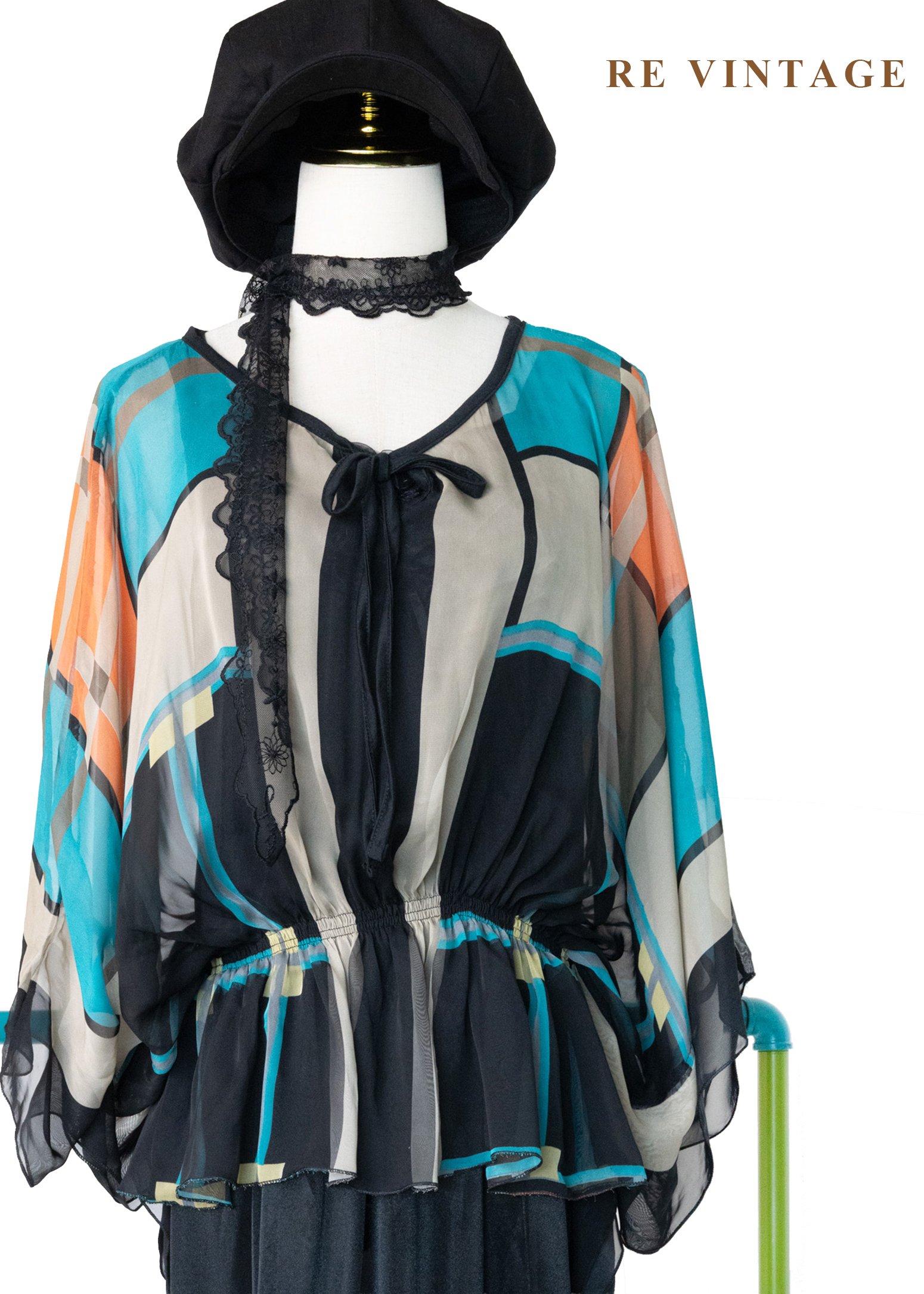 午夜霓虹撞色拼接雪紡上衣