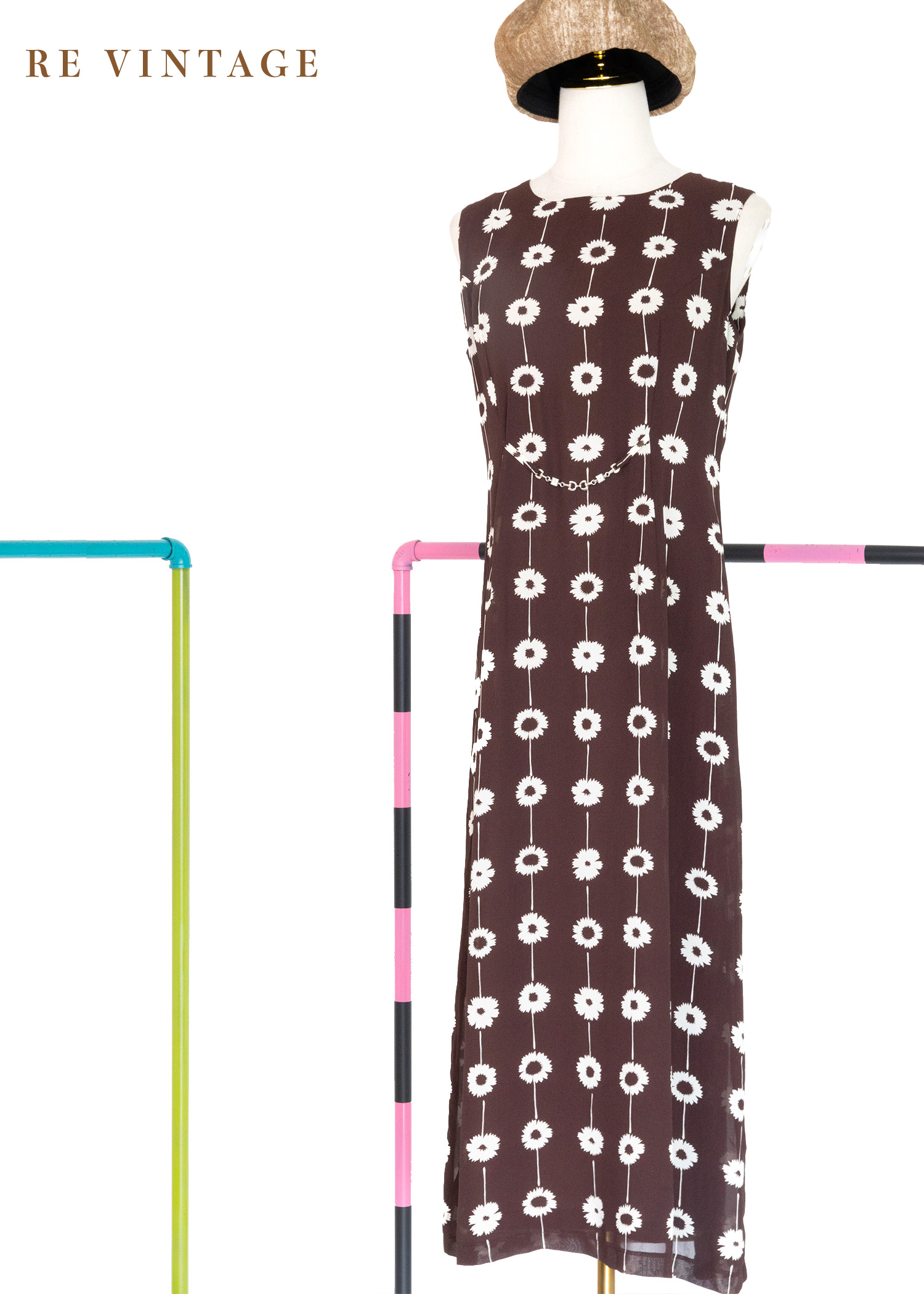 Floral Curtain 牛奶巧克力色雪紡長洋裝