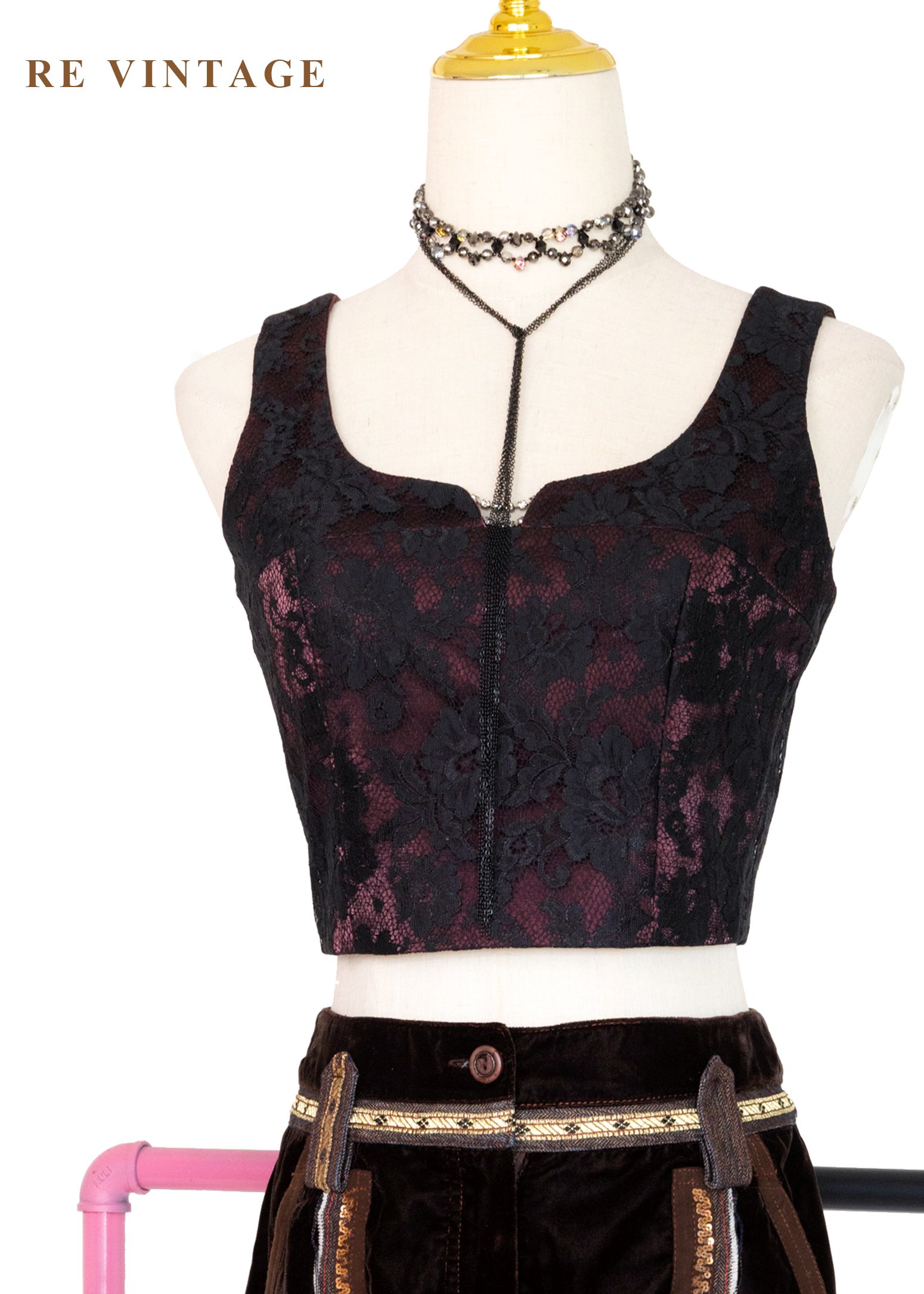 暗夜玫瑰蕾絲短版背心