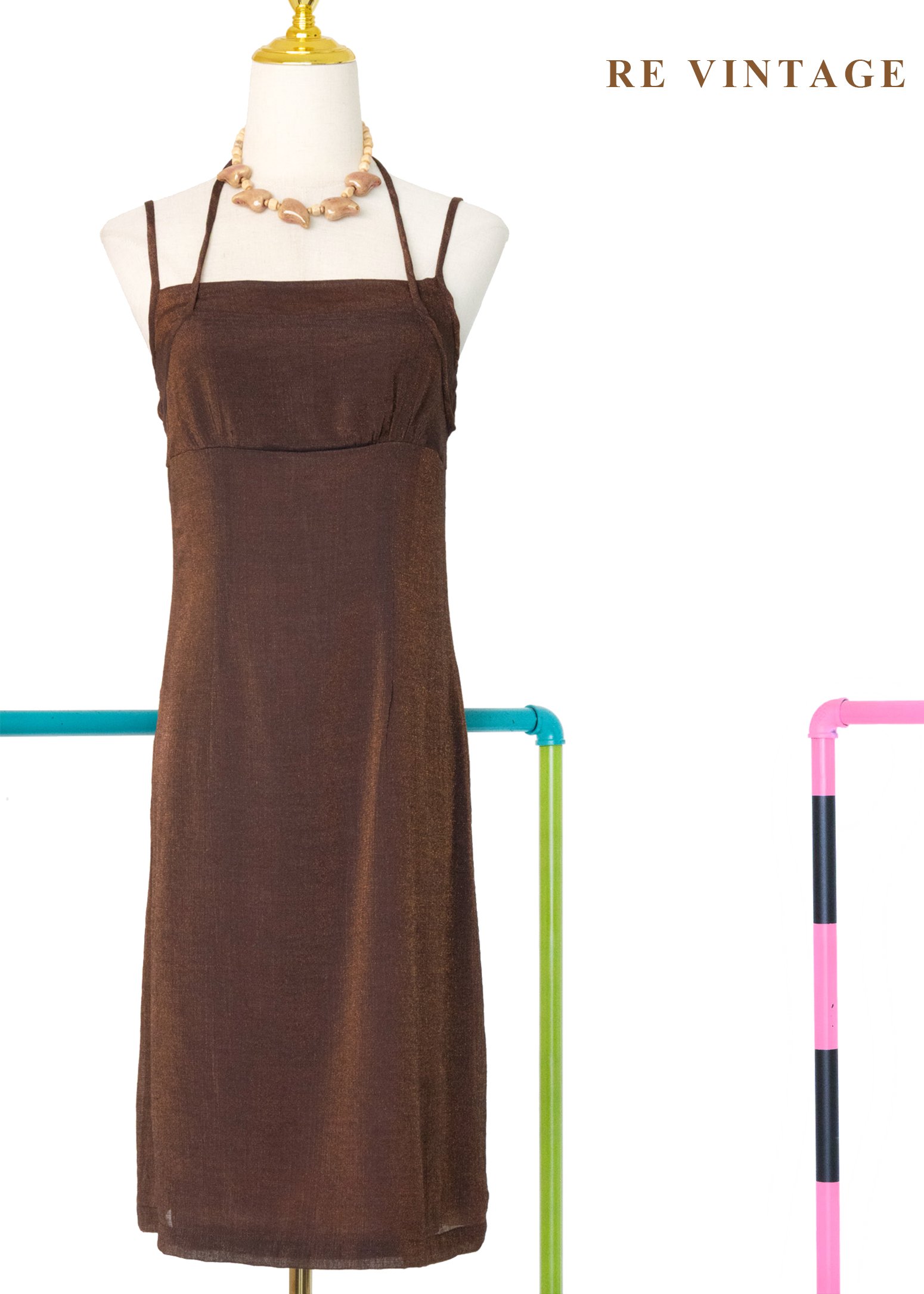 金沙巧克力色細肩帶洋裝