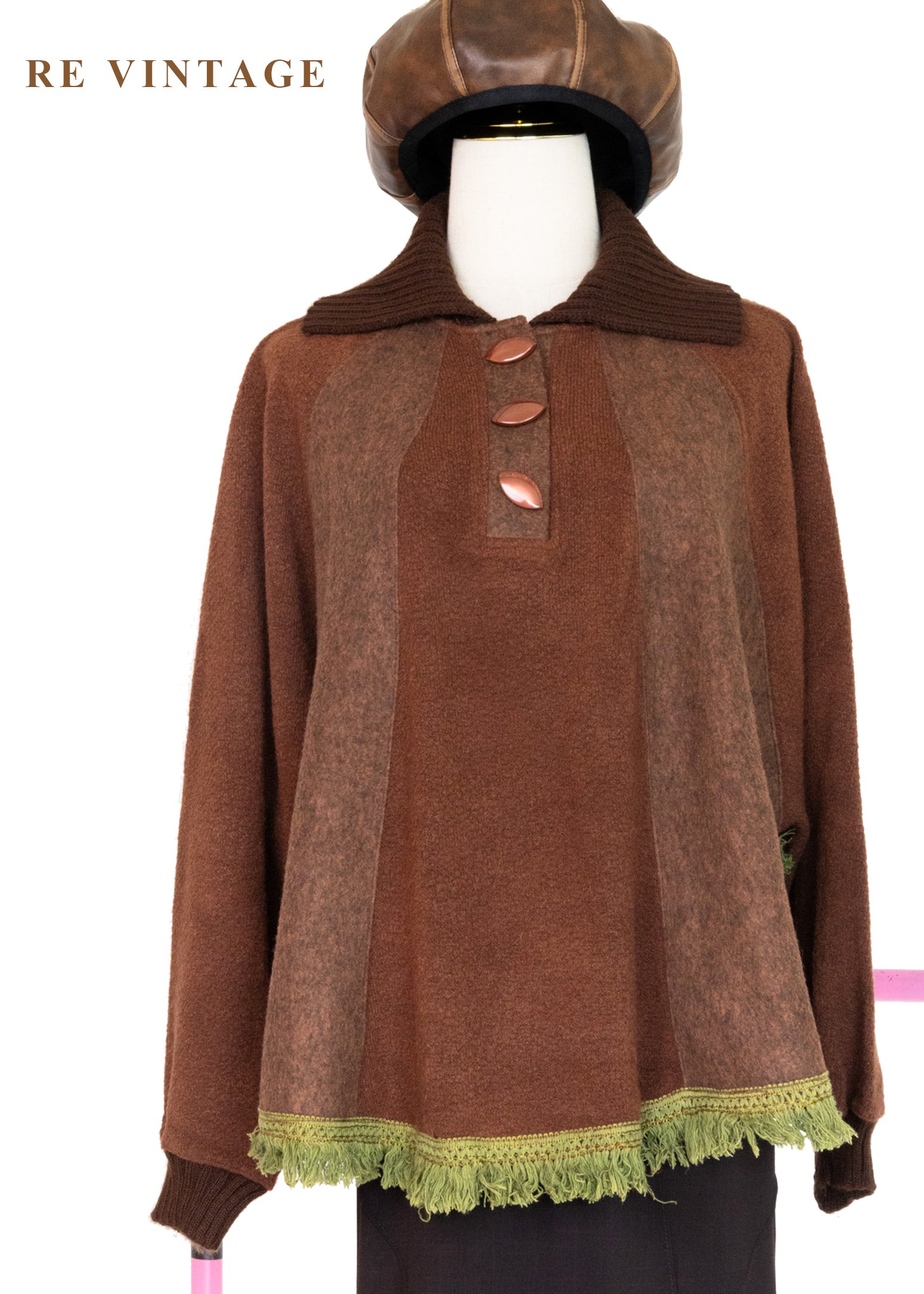 可可暖調落肩飛鼠袖設計感毛衣