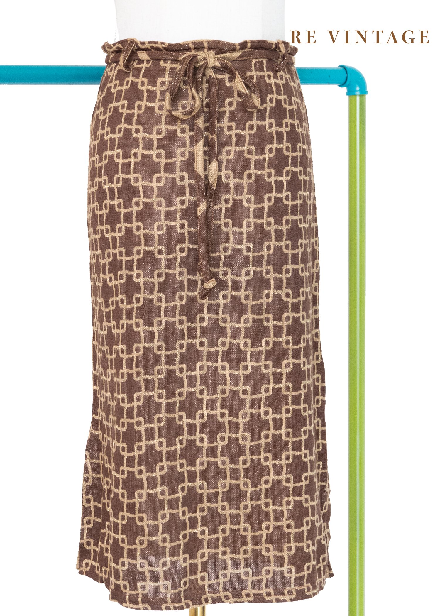 Double Print 咖啡棕薄款針織及膝裙（24-27"）