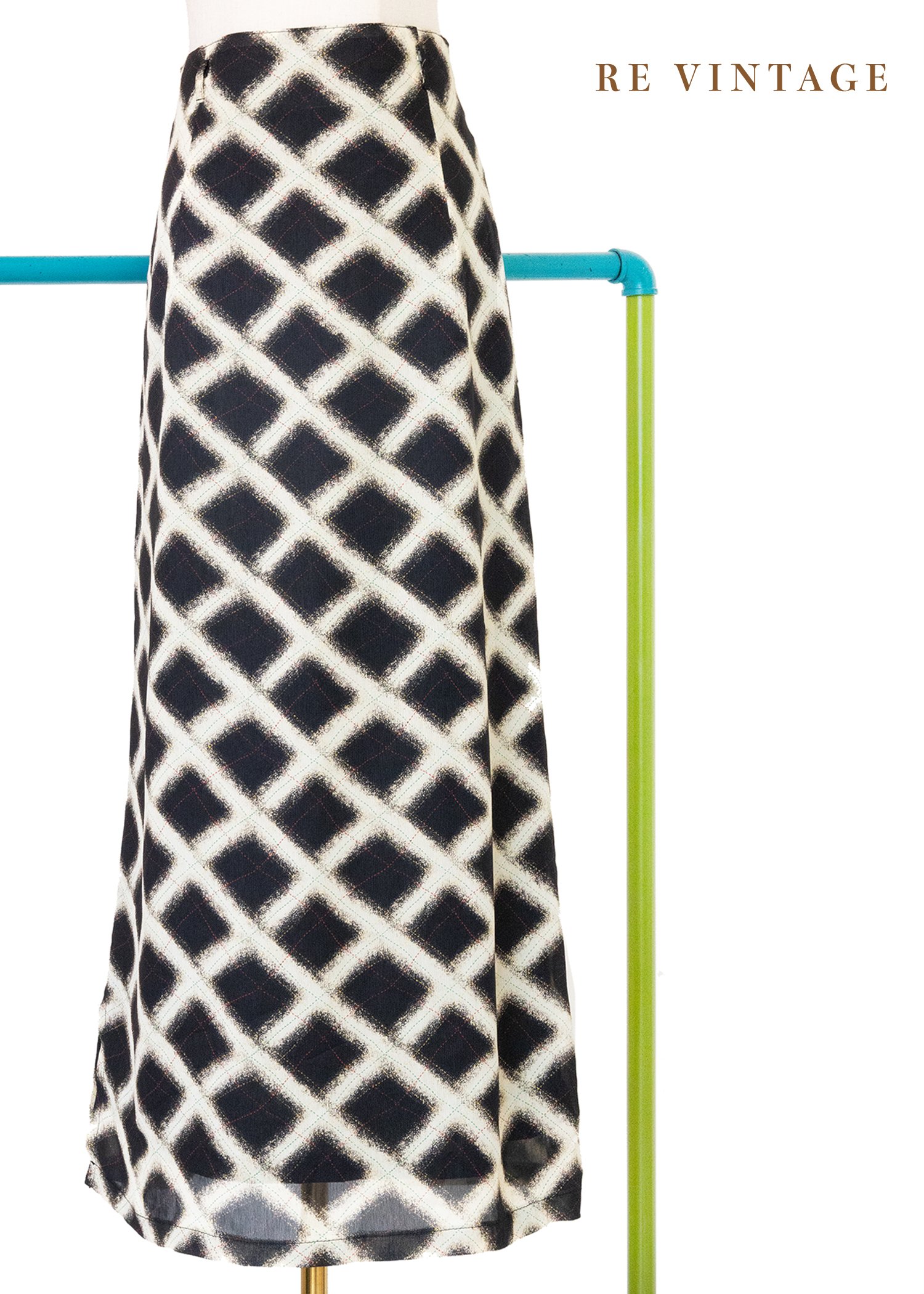 石墨方格三色線條長裙（29"）