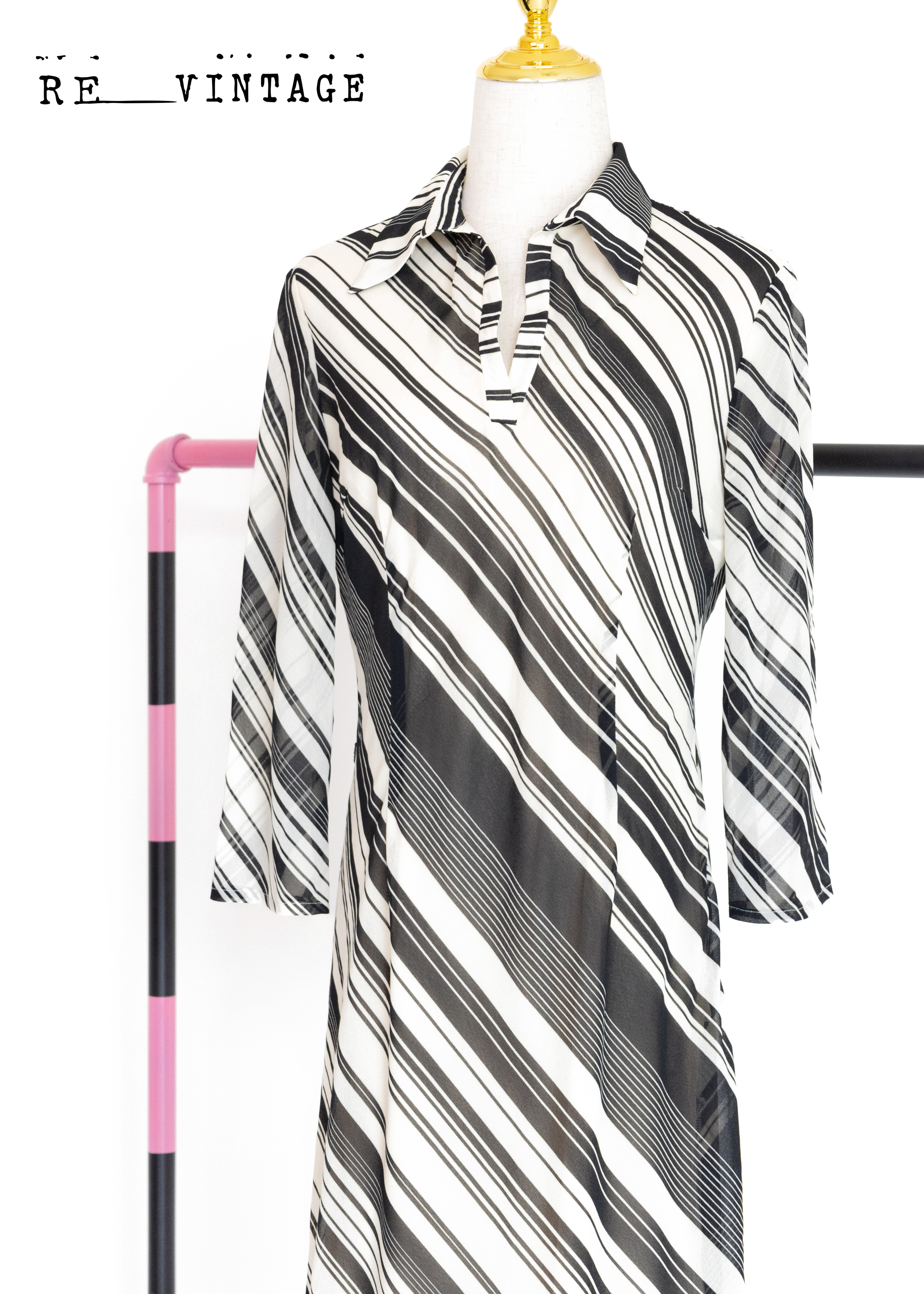 斜紋線條雪紡長洋裝