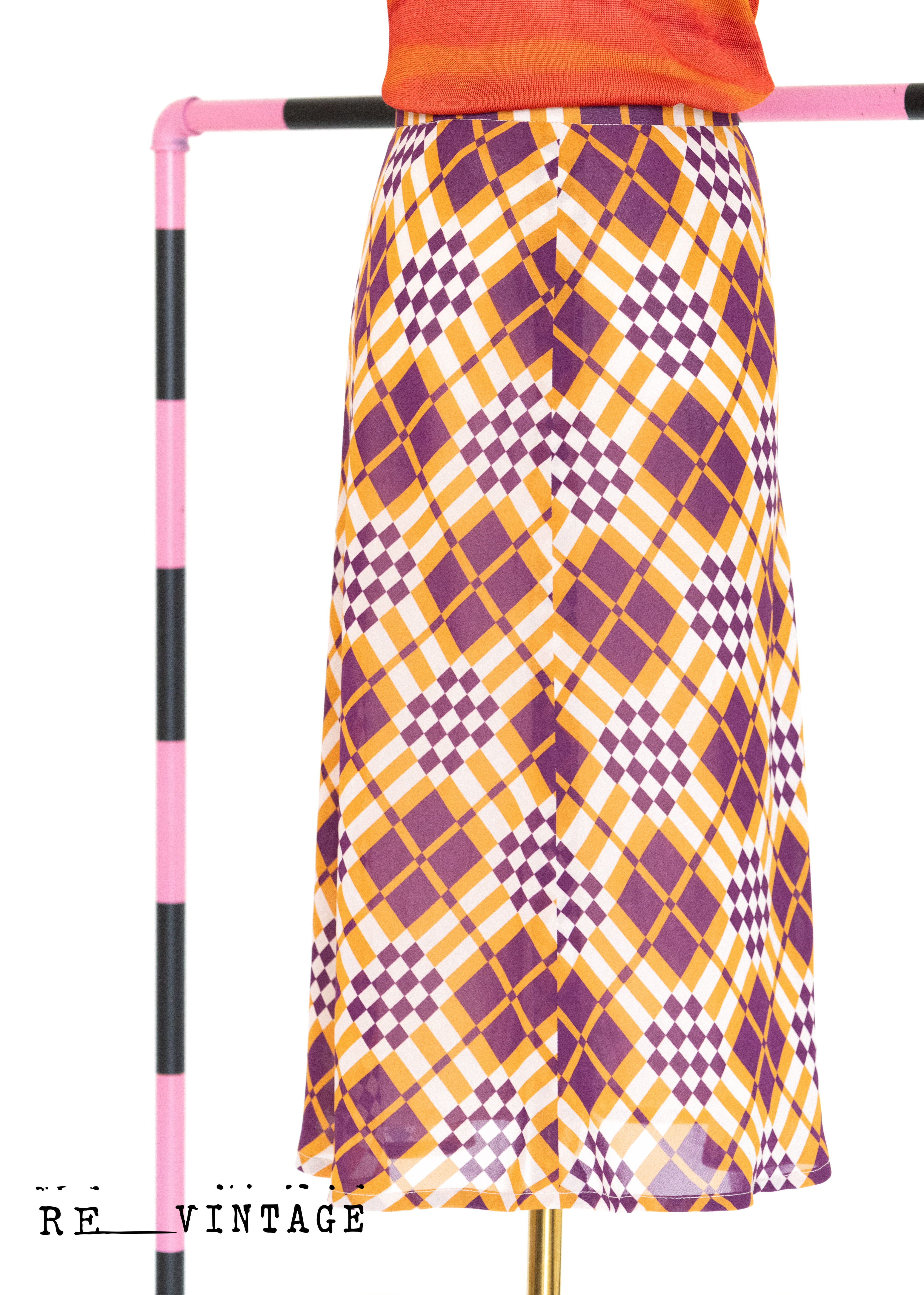Infinity菱格橘紫色中長裙