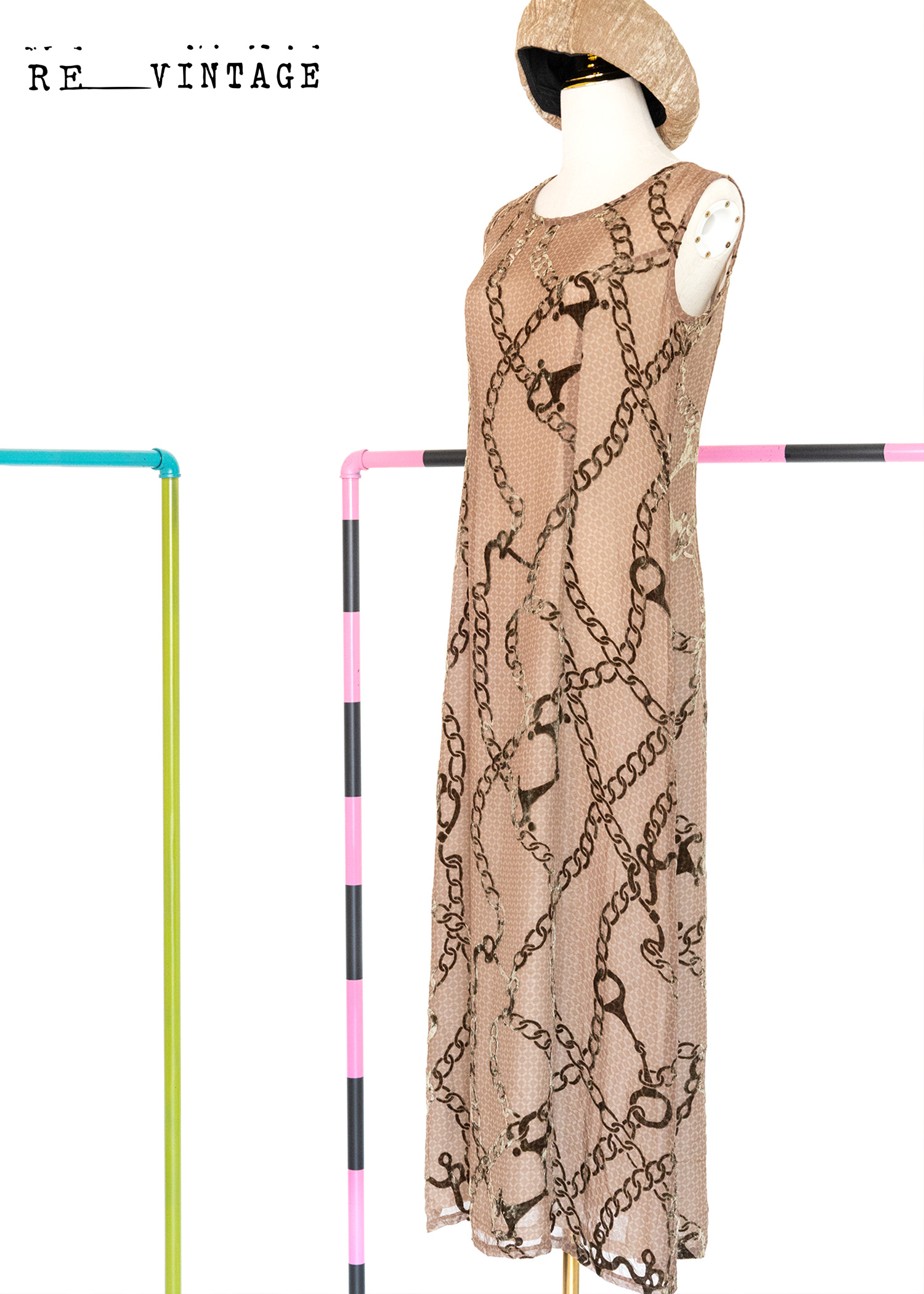 鍊條美人卡布奇諾棕長洋裝