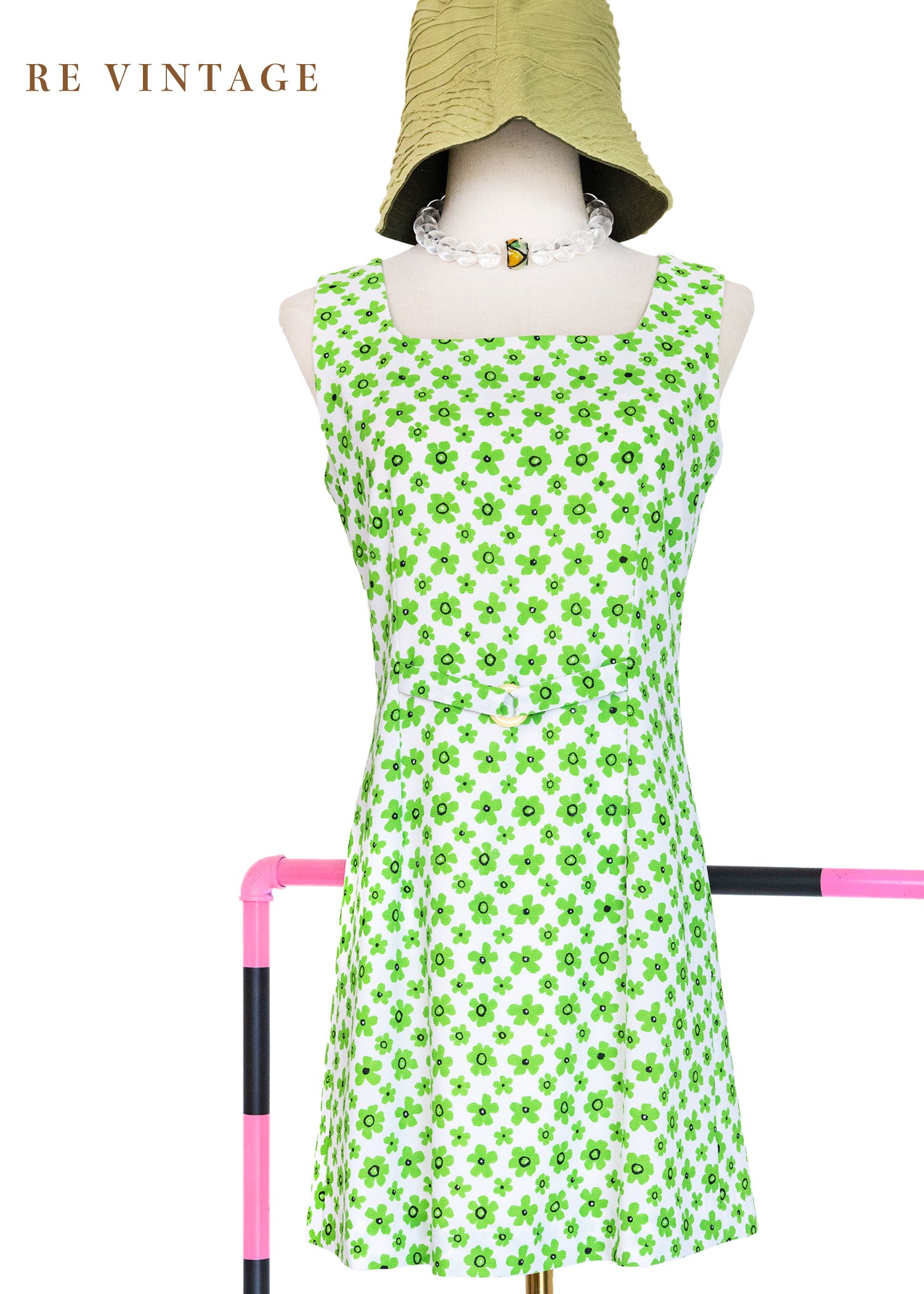 螢光綠小花夏日洋裝