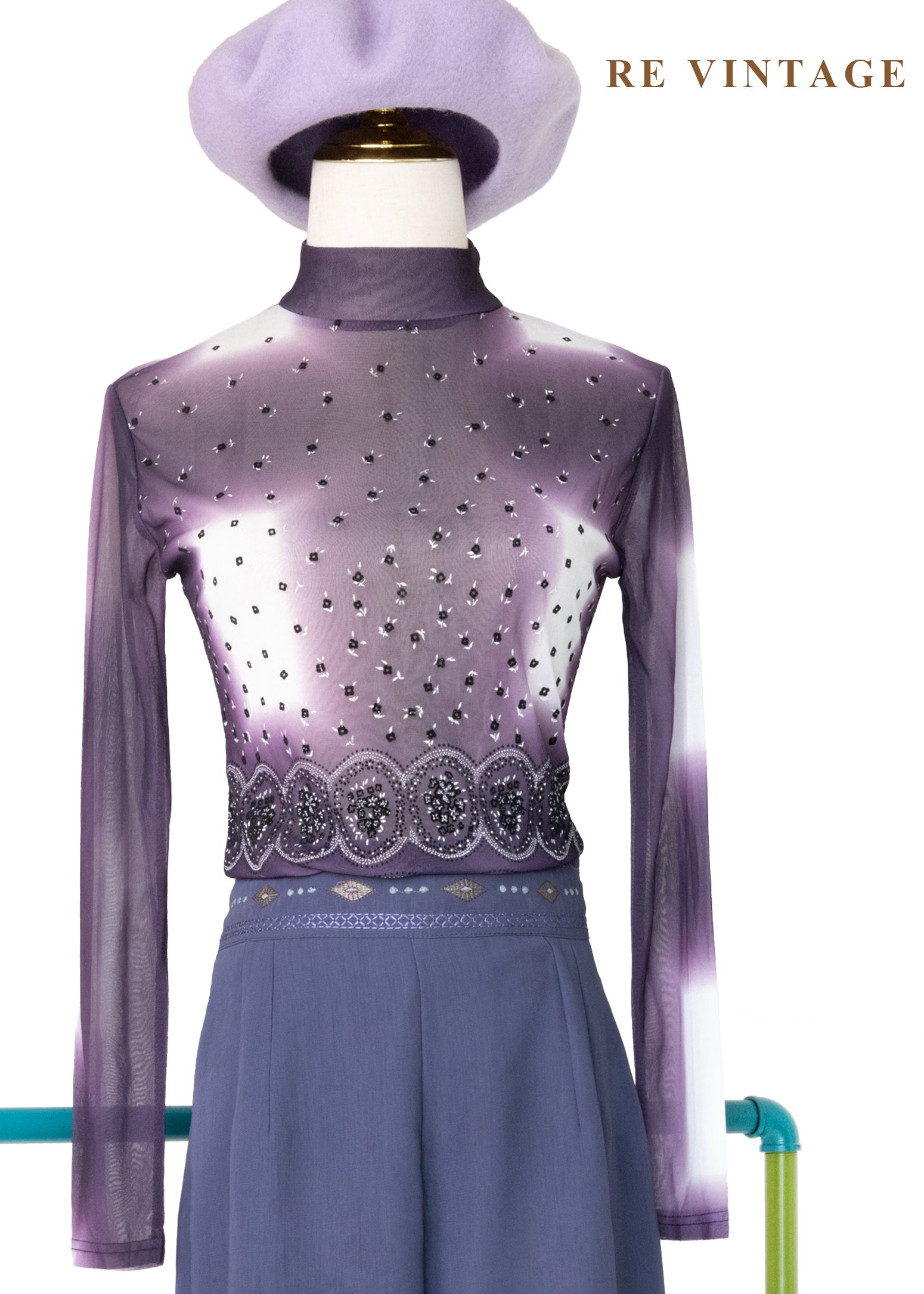 星塵灑落的紫色光暈網紗上衣