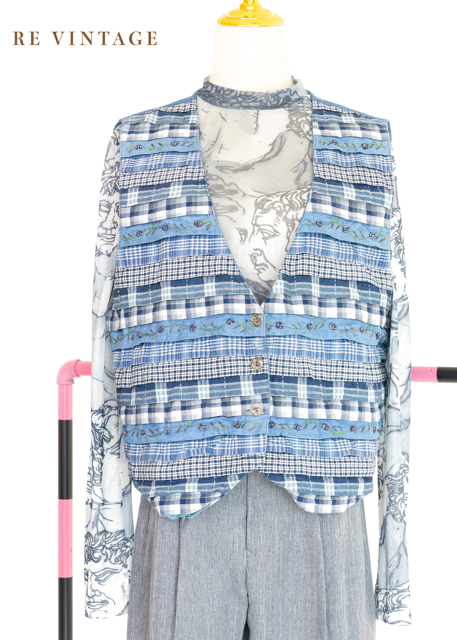 『歐洲寶物』格紋千層派牛仔背心