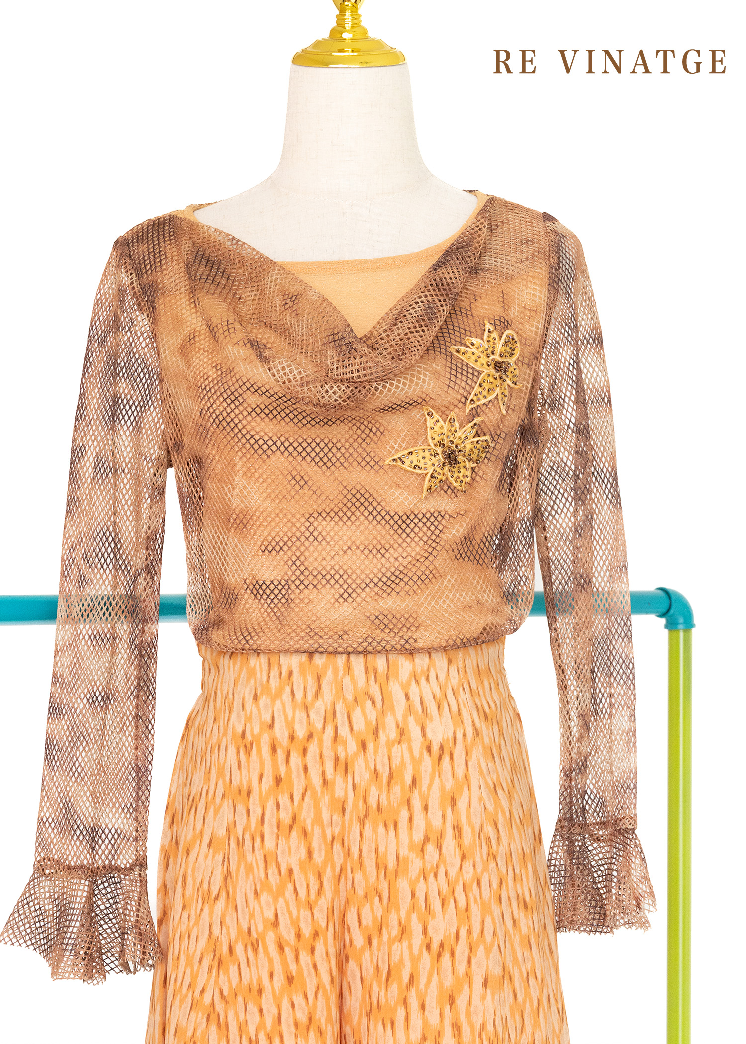 漂亮の暈染棕色網狀上衣