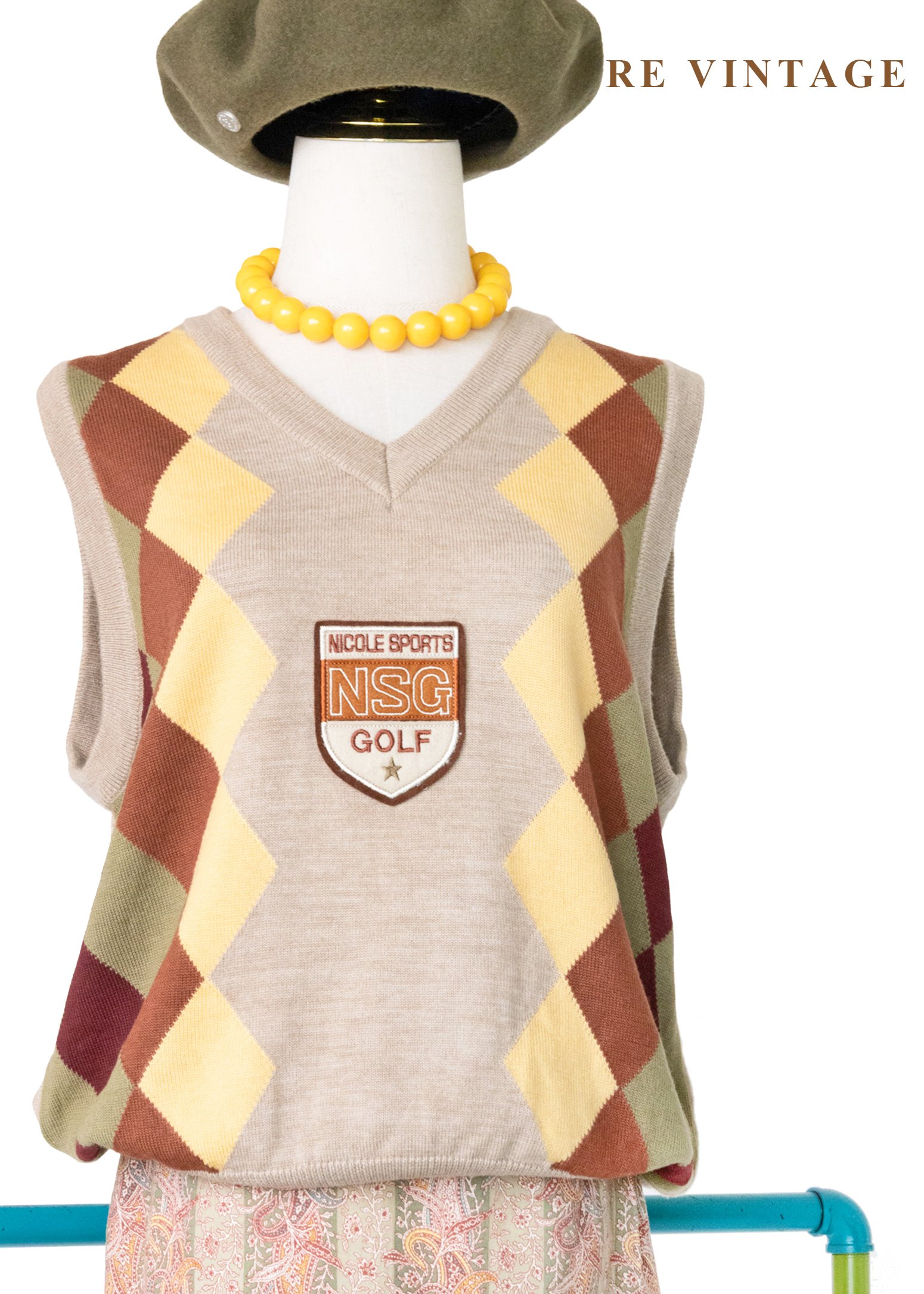 暖色系四色菱格紋針織背心