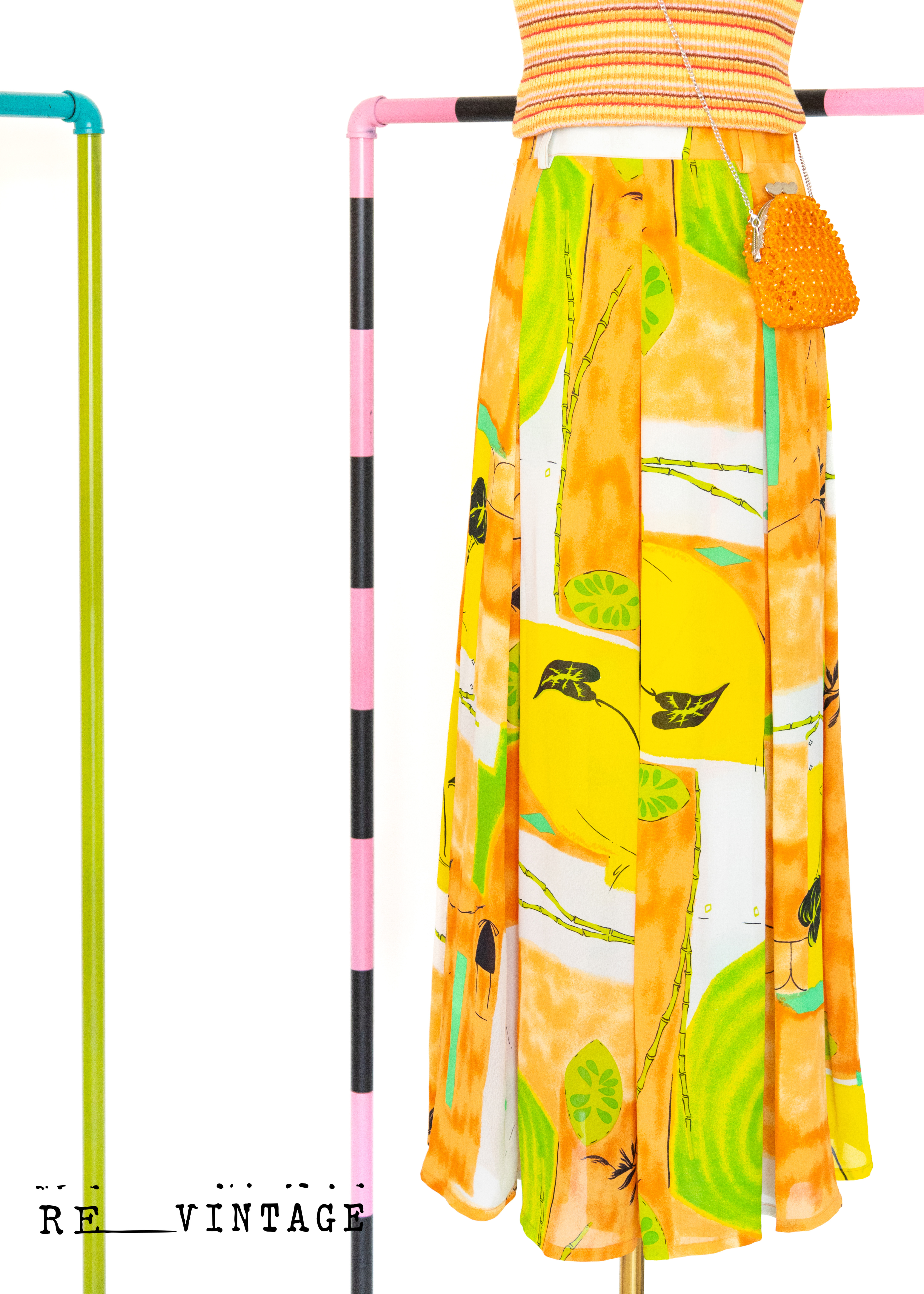 夏日橙色果園高腰長裙（25"）