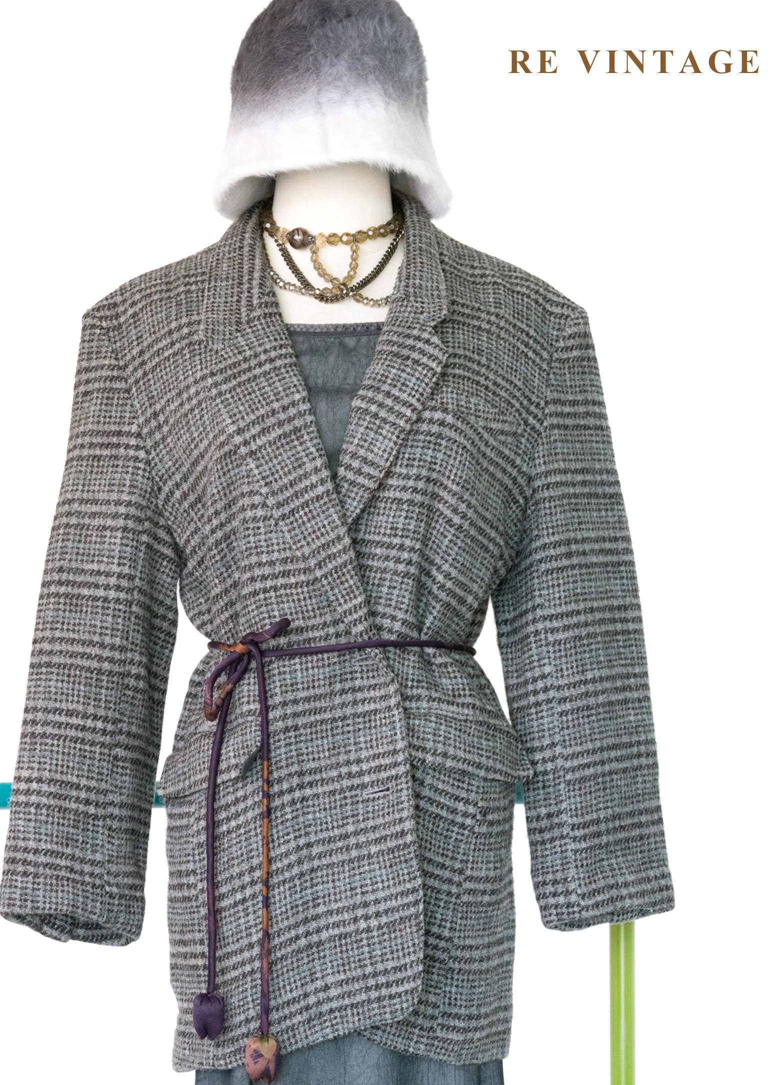 暮色灰圖書館格紋西裝外套