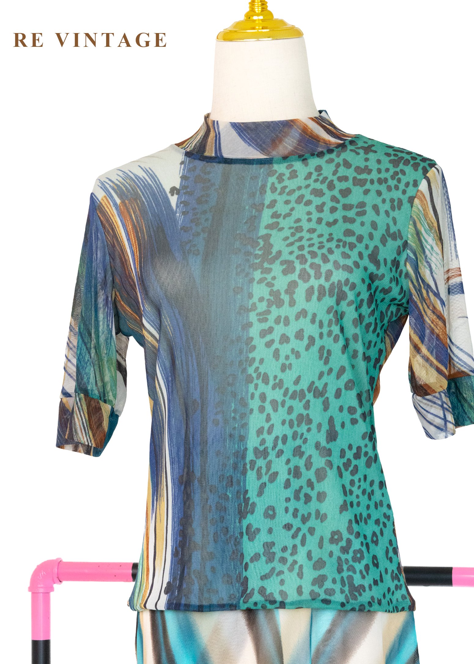 孔雀藍雜訊抽象藝術上衣