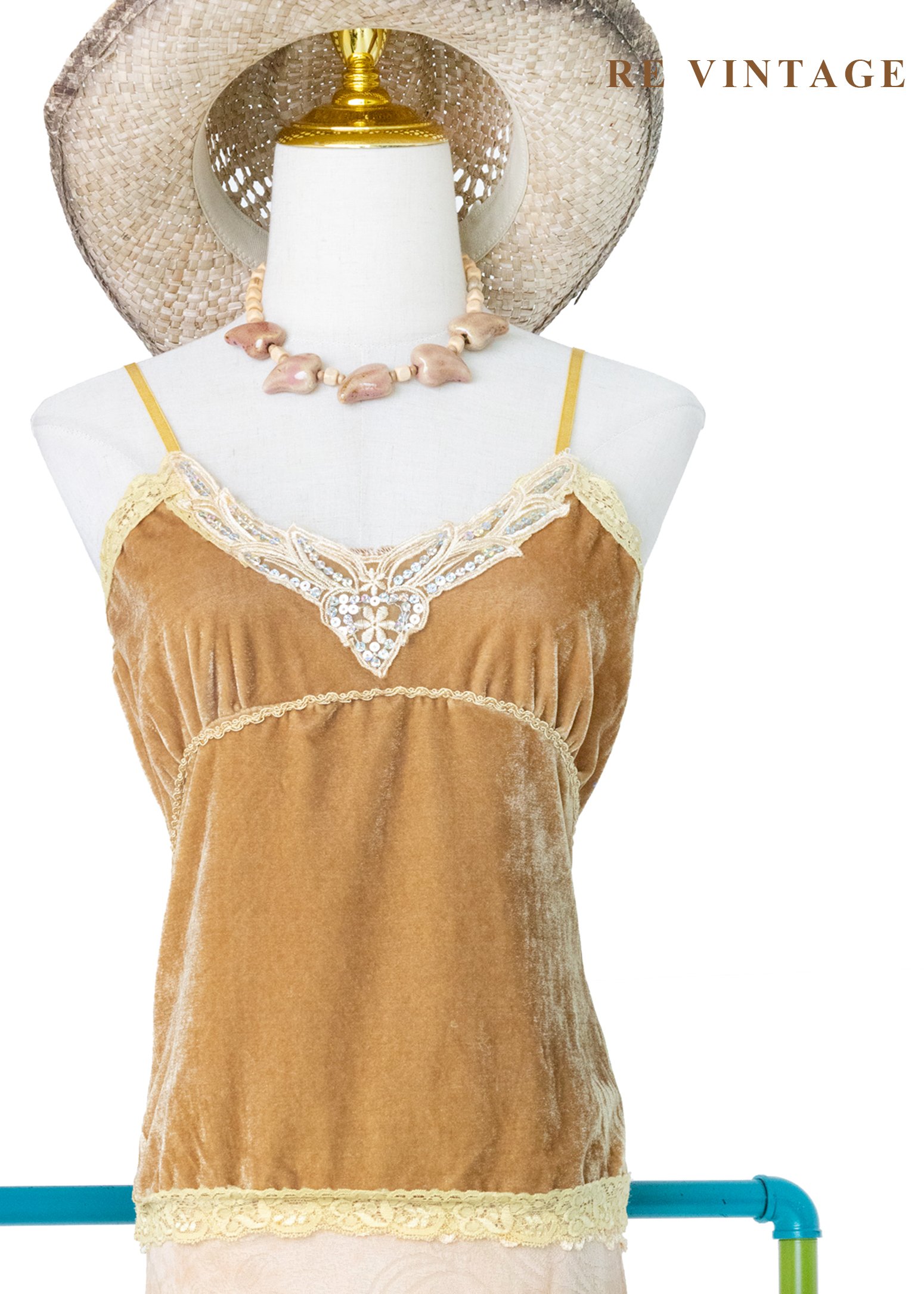 流金夢境 - 浪漫蕾絲花邊絨布小背心