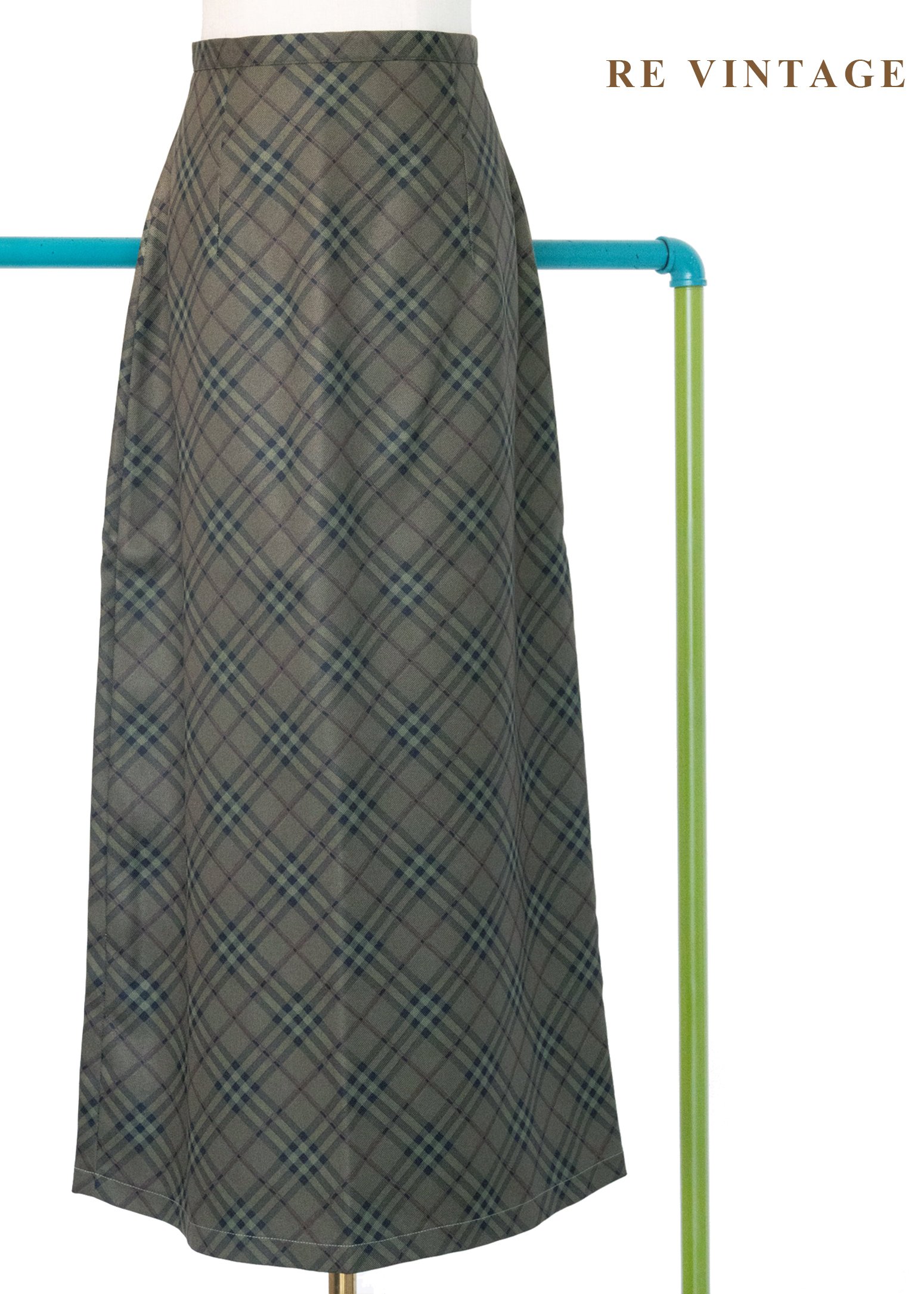 漫步劍橋橄欖綠斜格紋長裙（26"）