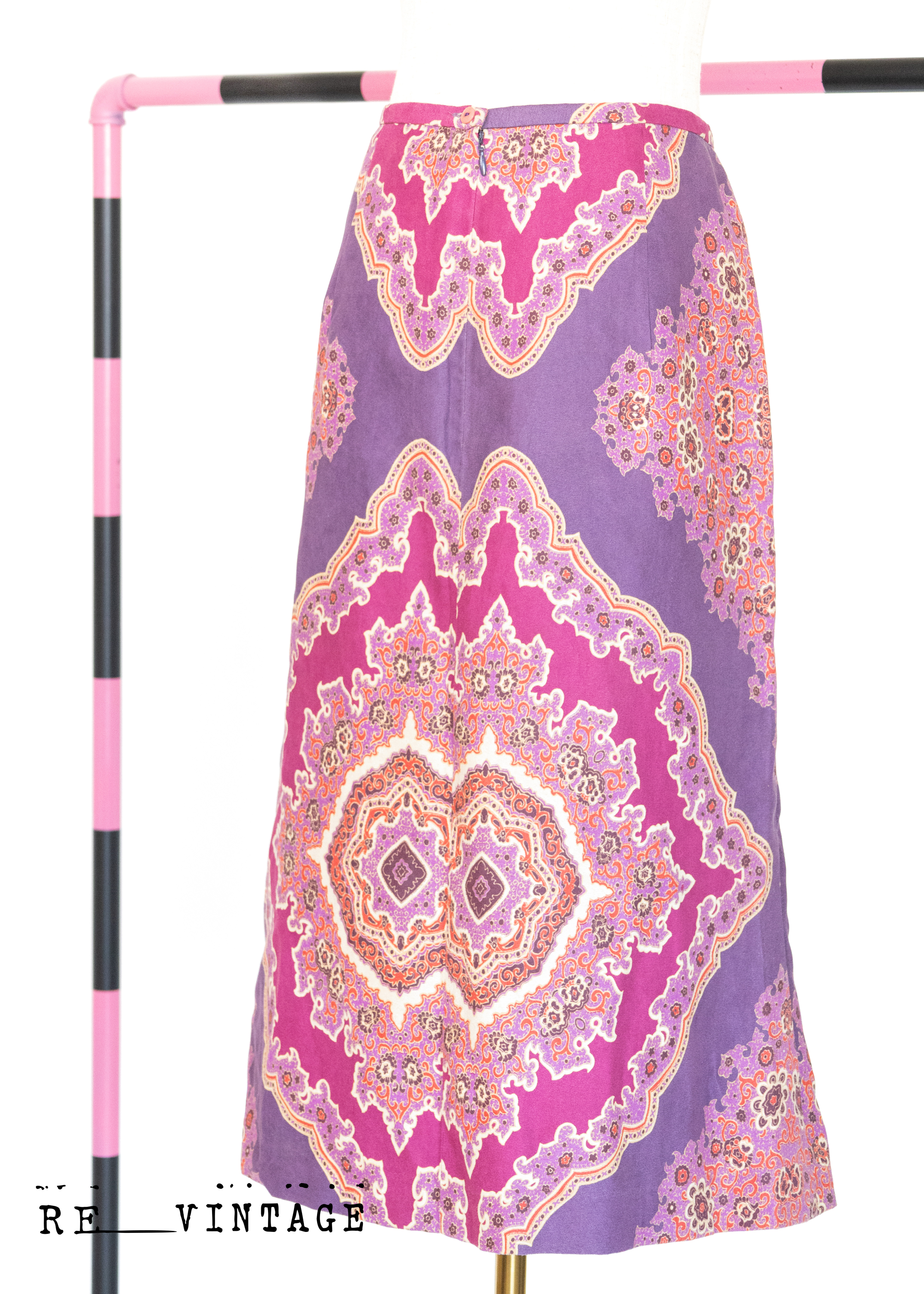 葡萄紫粉色圖騰中長裙（30")