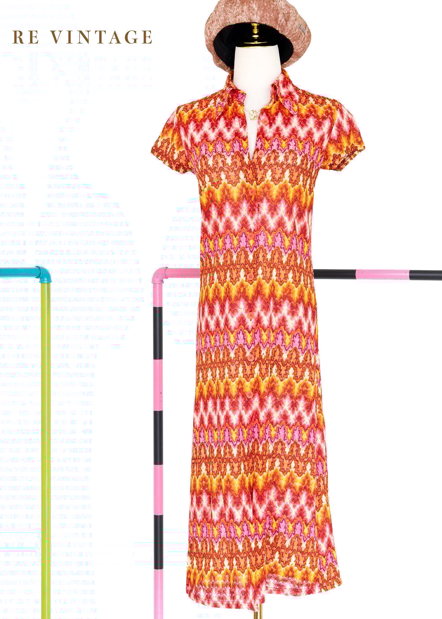 Summer in Paris 粉橘色織品長洋裝