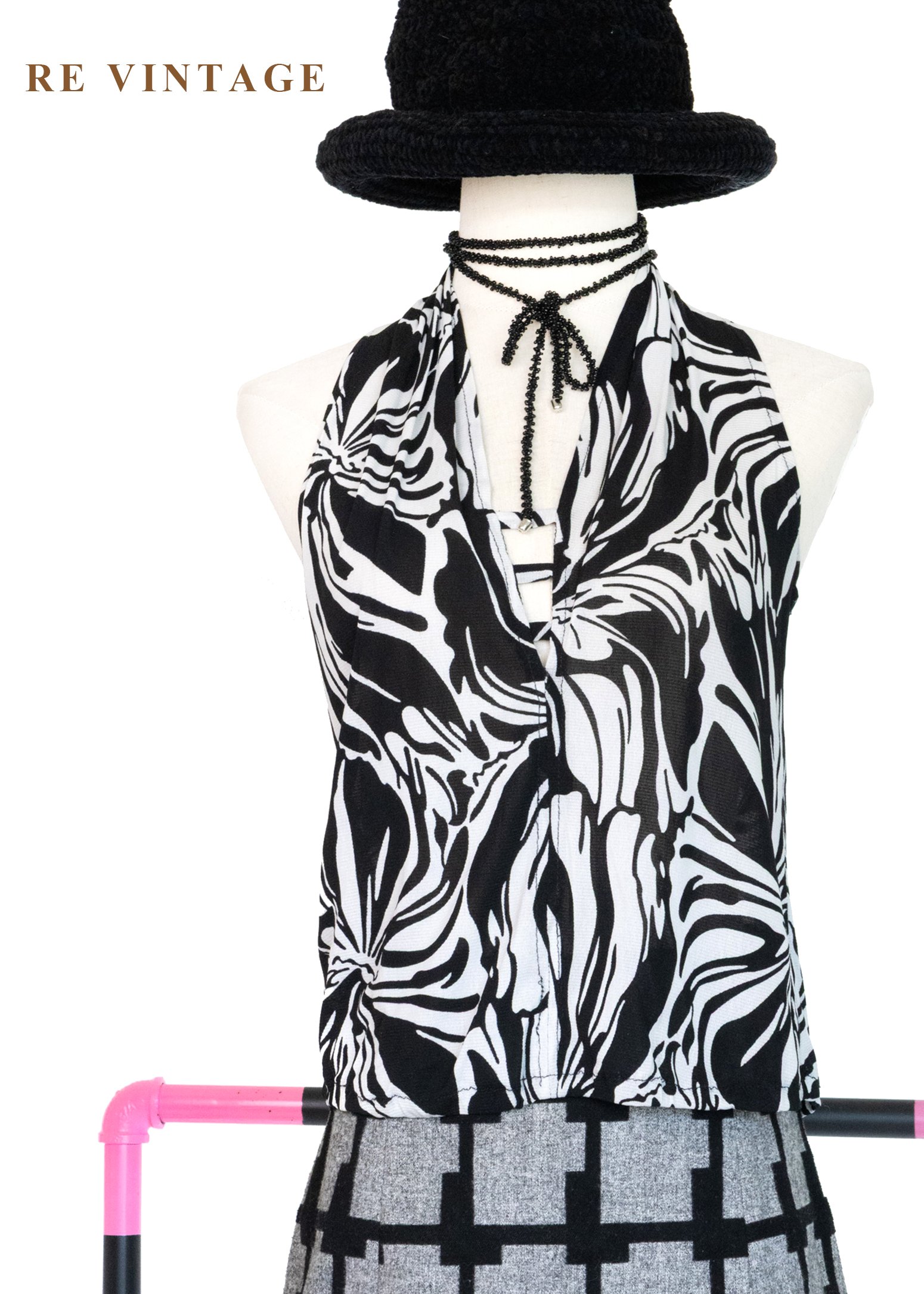 黑白流動藝術繞頸背心