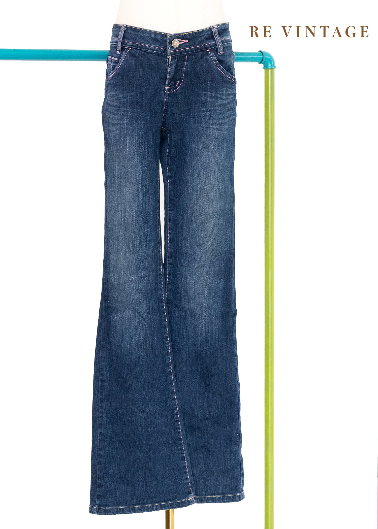 粉紅甜心低腰牛仔喇叭褲