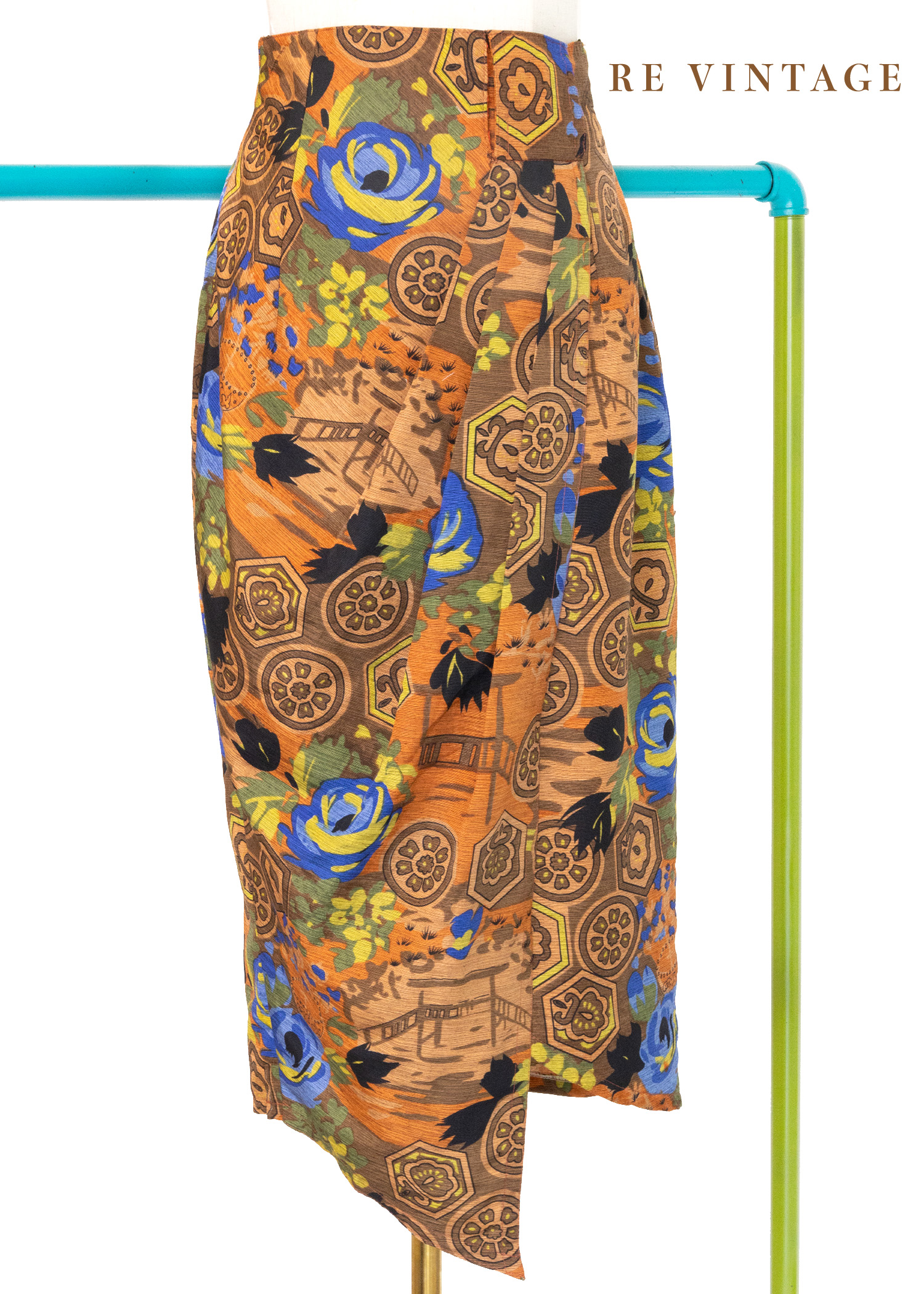 Dark Orange African Print 高腰裙裙（25"-26"）