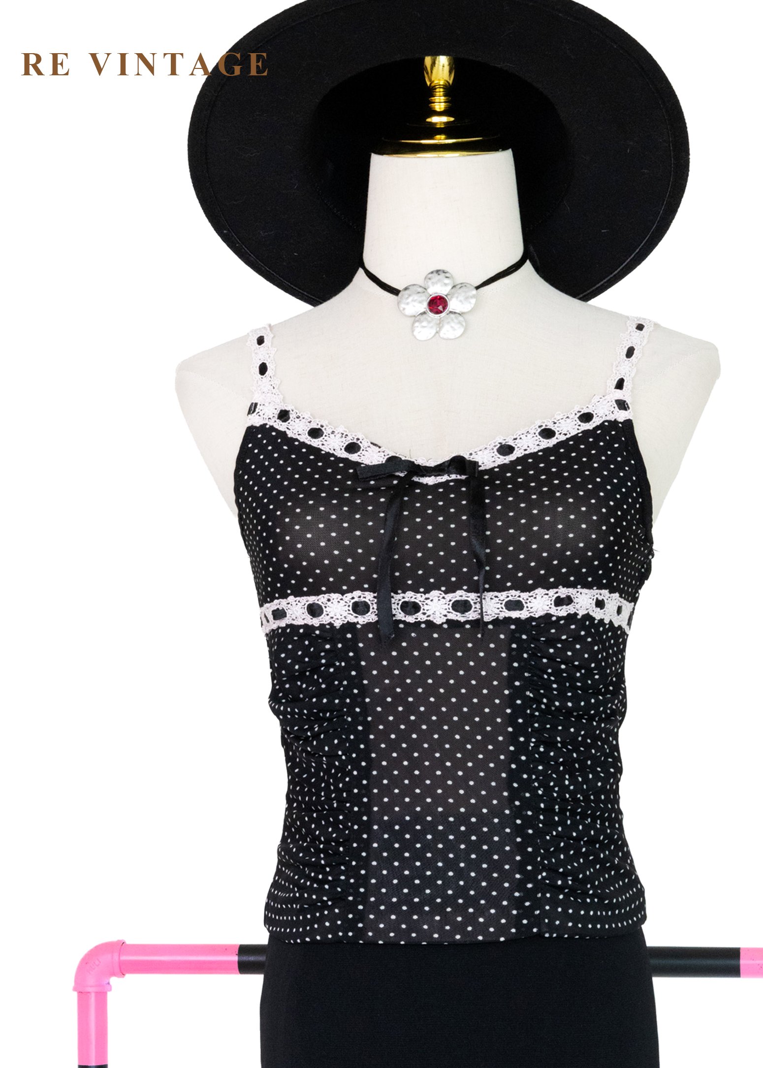 塞納河畔的夏日法式少女波點細肩帶背心