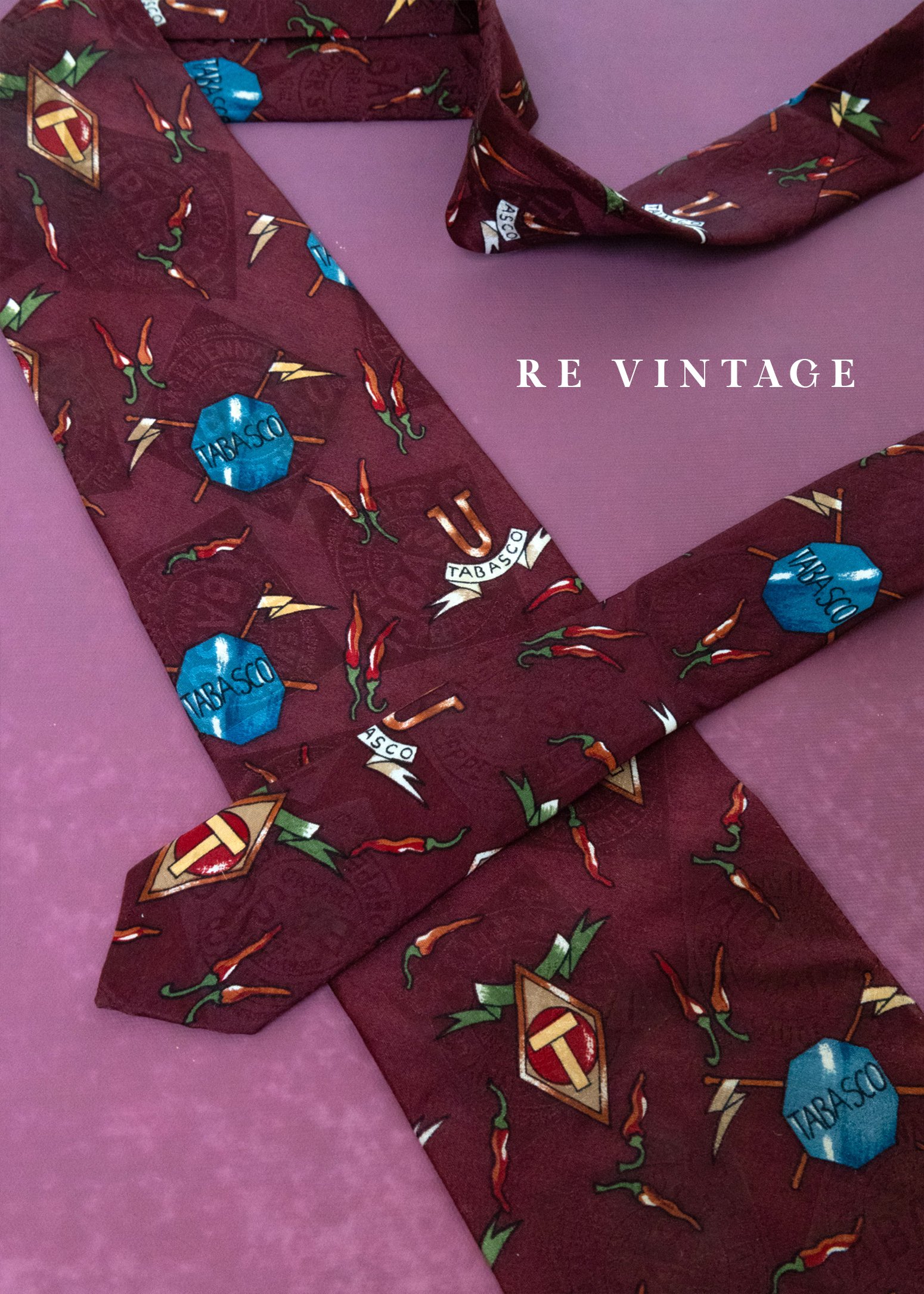 辛辣的古著靈魂Tabasco辣椒醬印花領帶