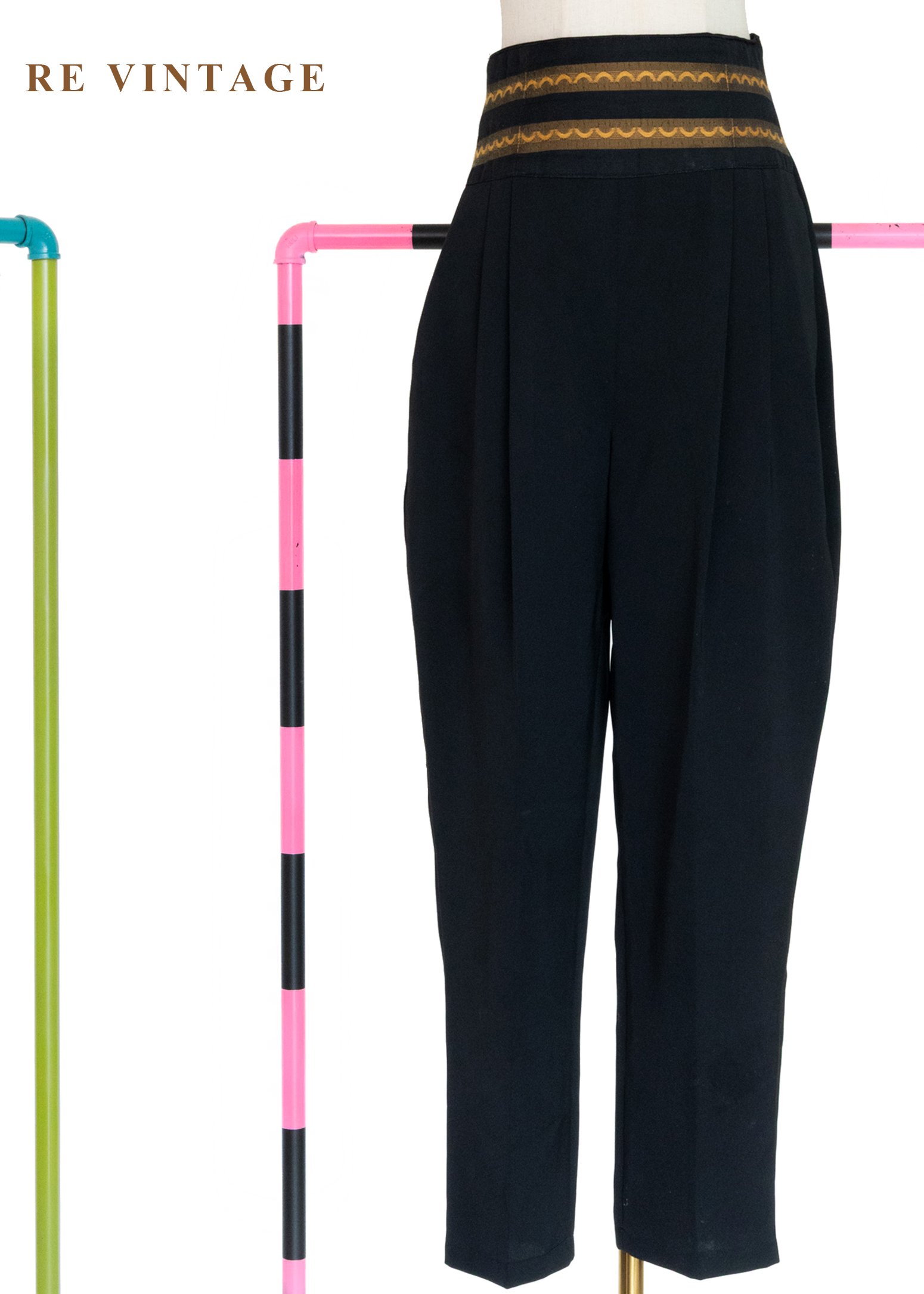 奢華金邊黑曜石的低語高腰褲（25-26"）