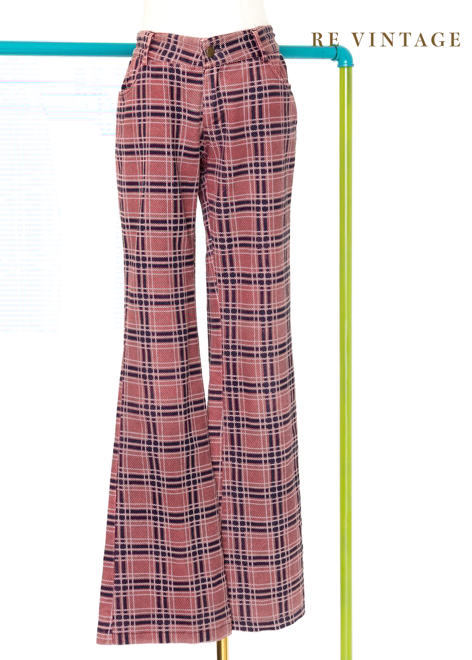 Peach Blossom 格紋中低腰單寧褲