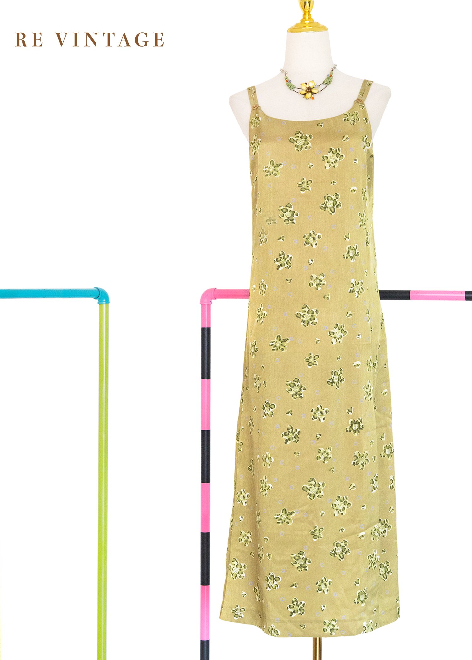 綠豹小花大地溫柔長洋裝