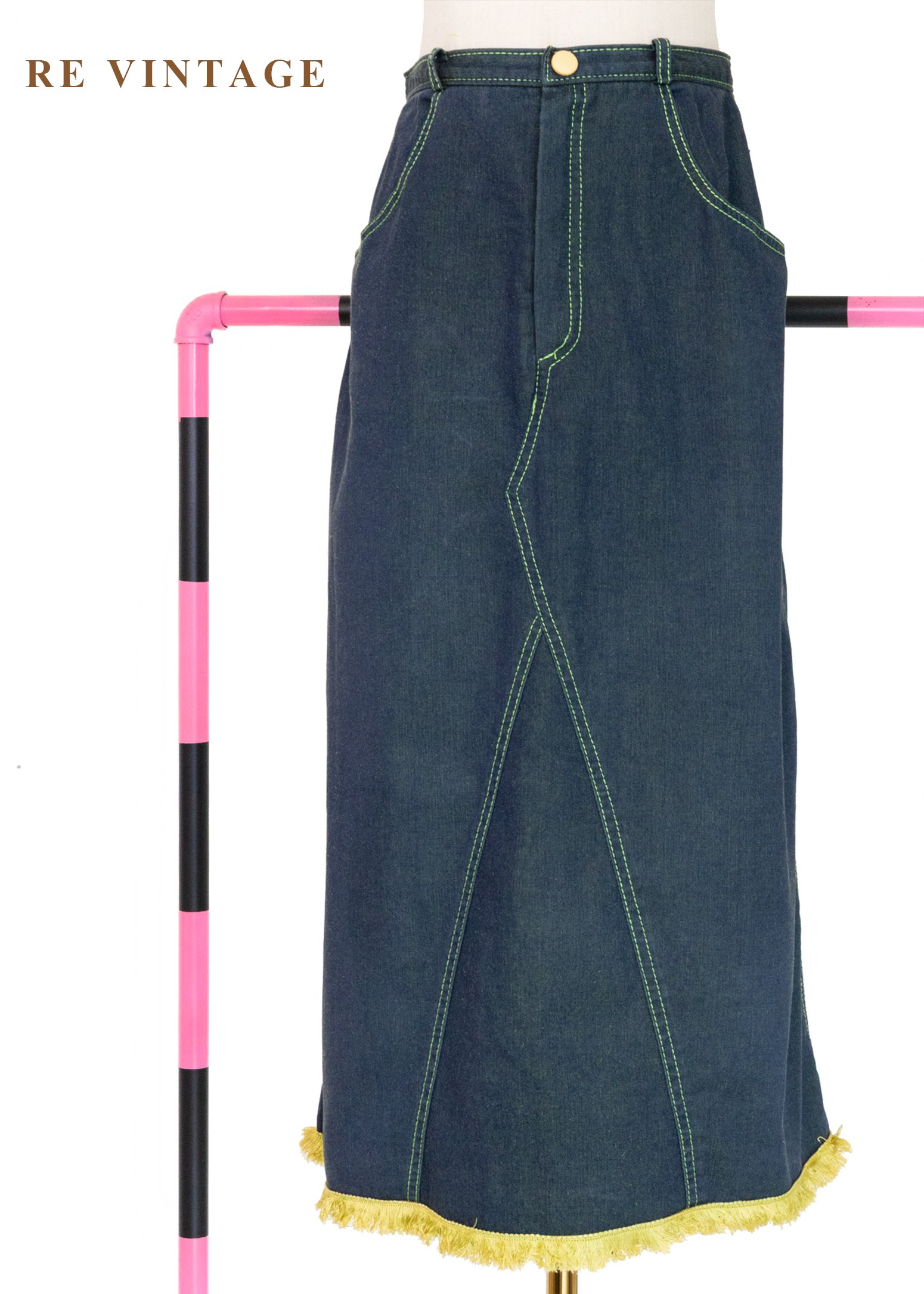 檸檬帶點綠個性單寧中長裙（26"）