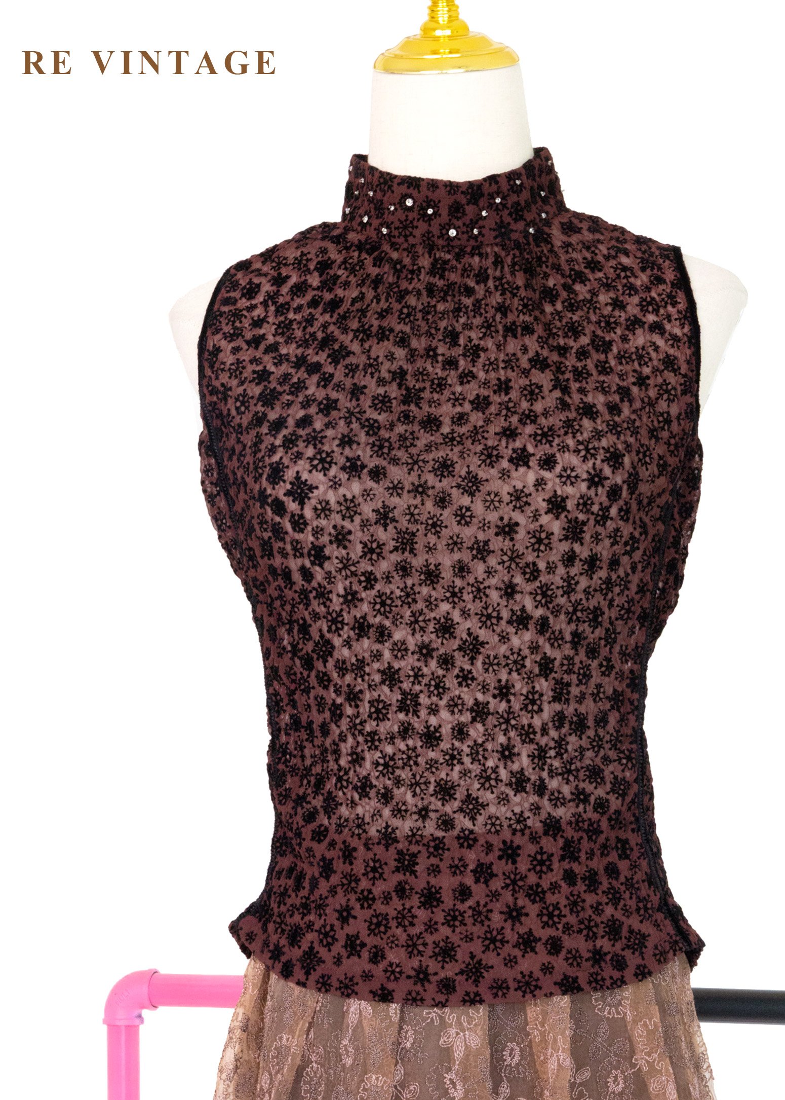 氣質的酒紅黑色小花紗質背心