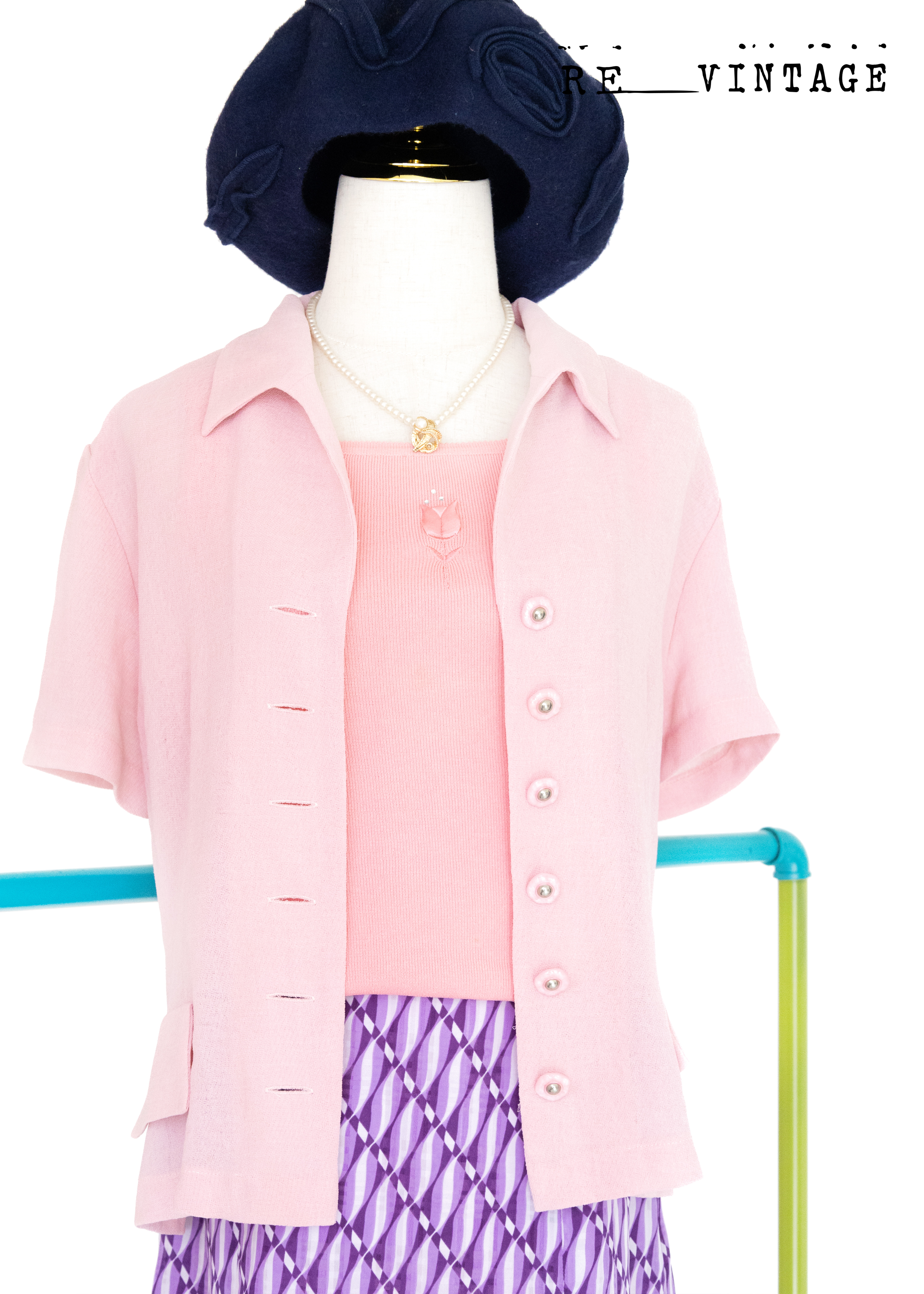 甜粉色麻質感短袖襯衫