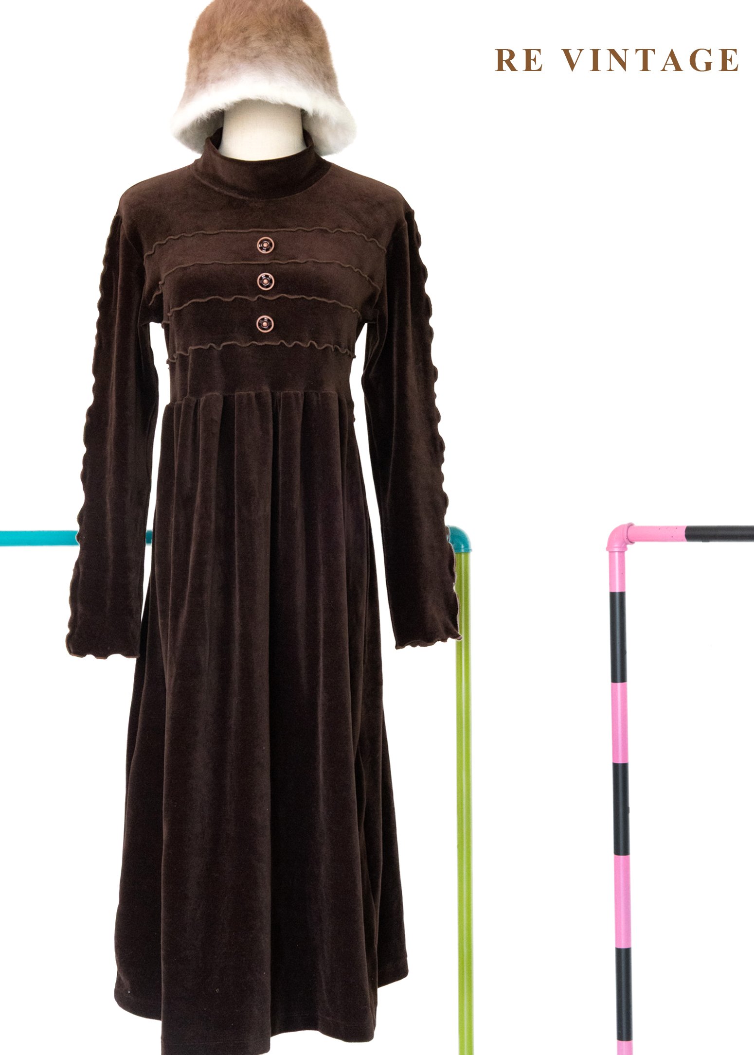 午夜可可 - 法式波紋絨布長洋裝