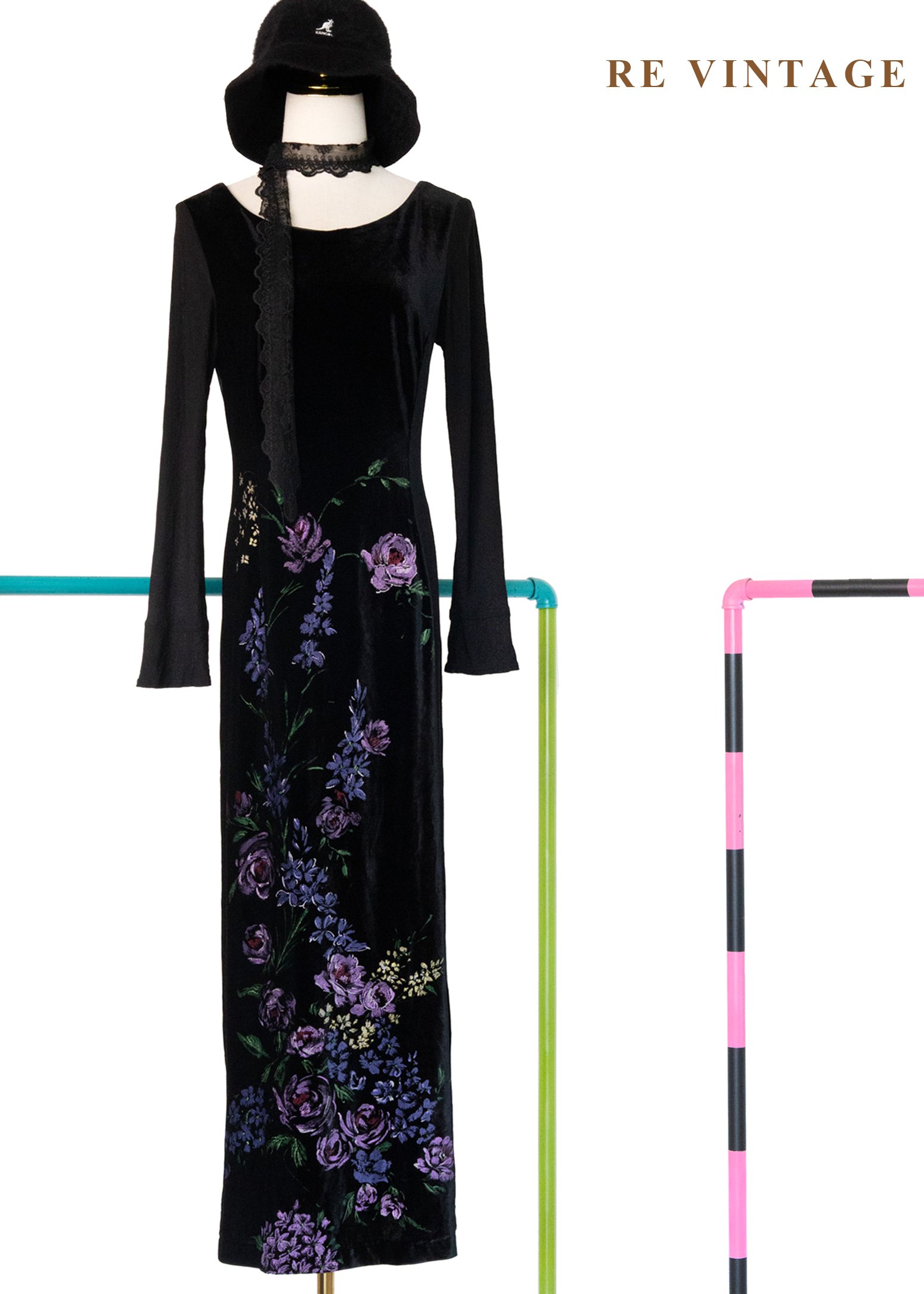 夜色花園 - 紫花盛開慶典絨布長洋裝