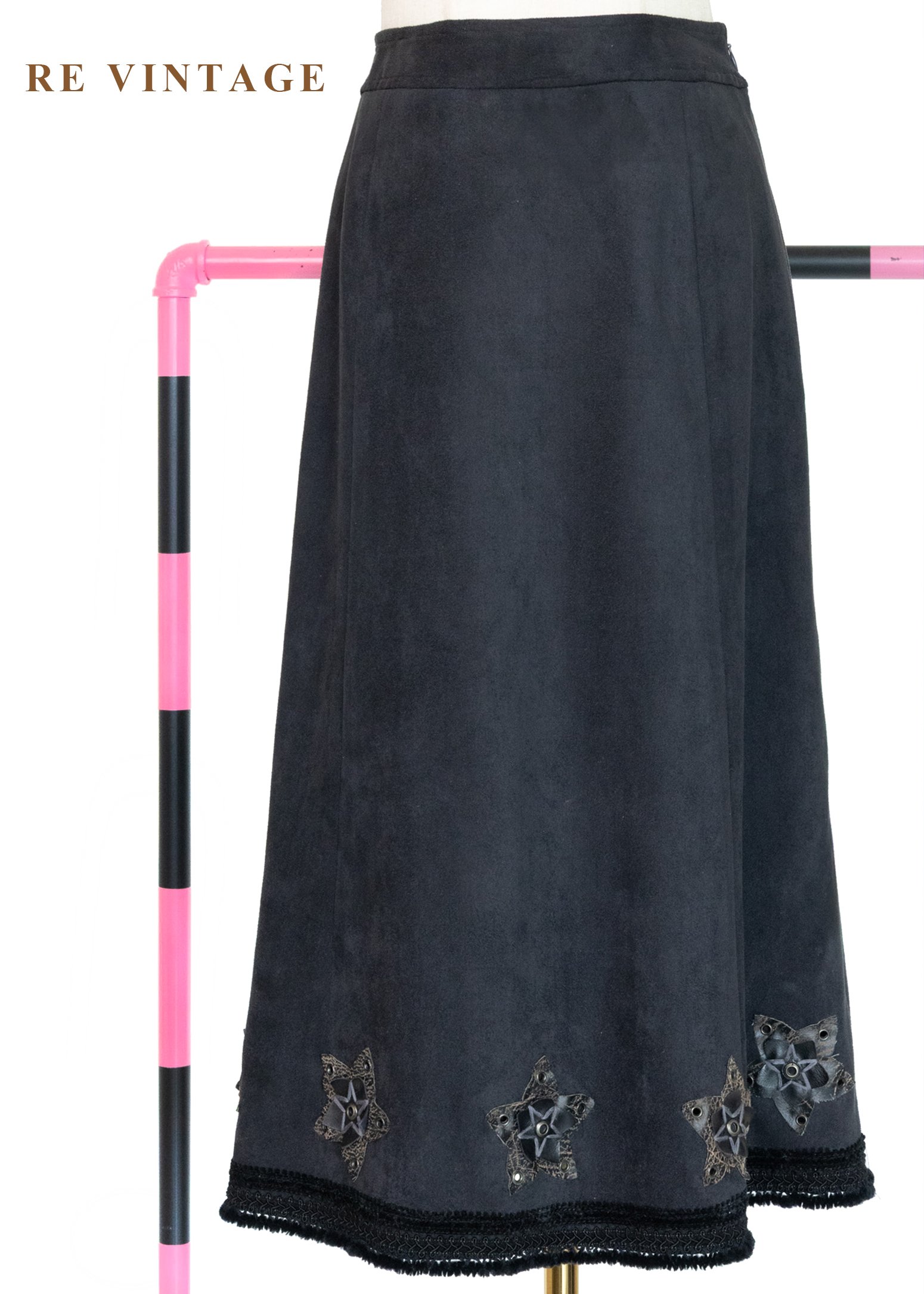 星軌觀測者 - 皮革小花深灰色中長裙（26"）