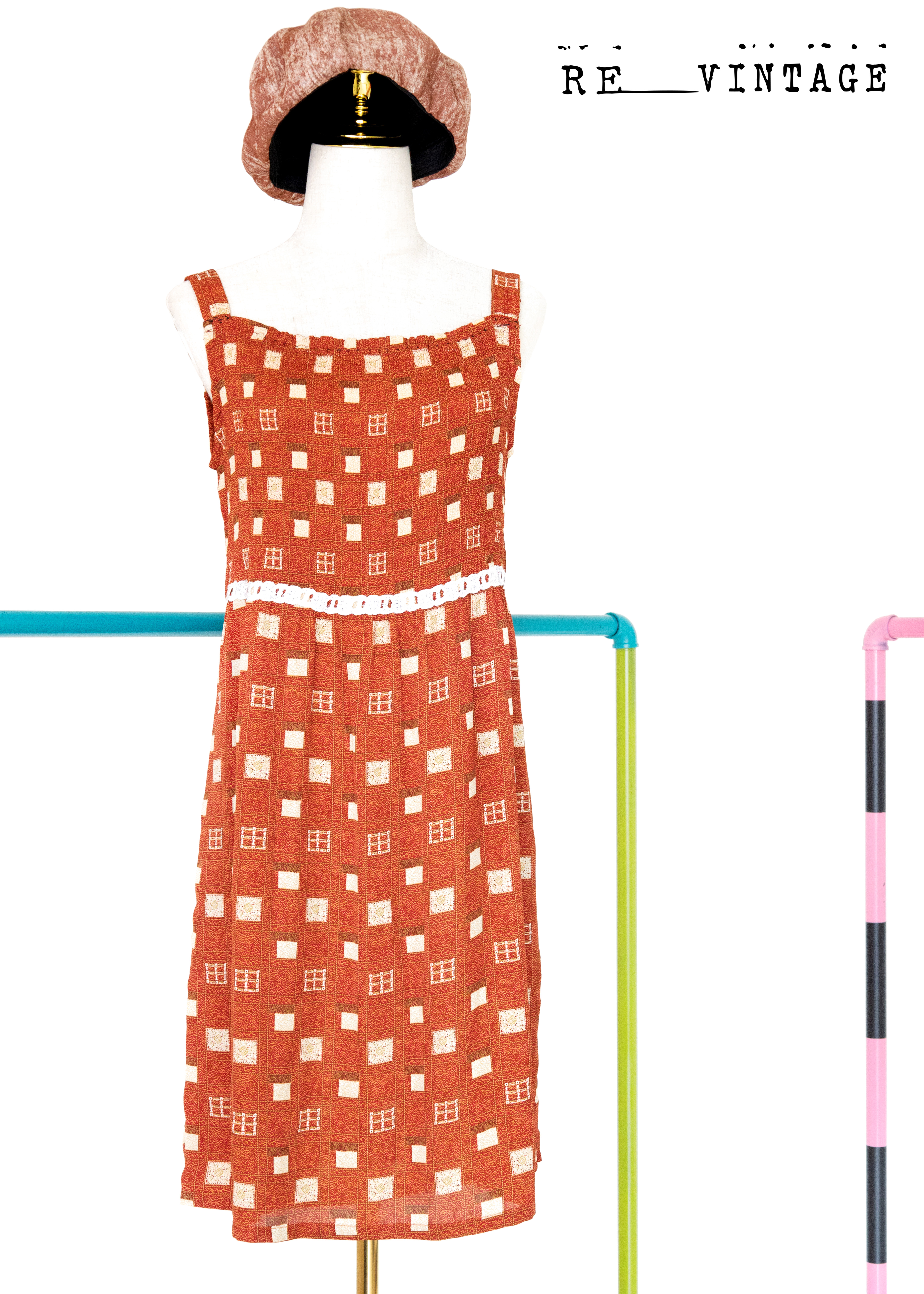 酒紅色小格紋甜美洋裝