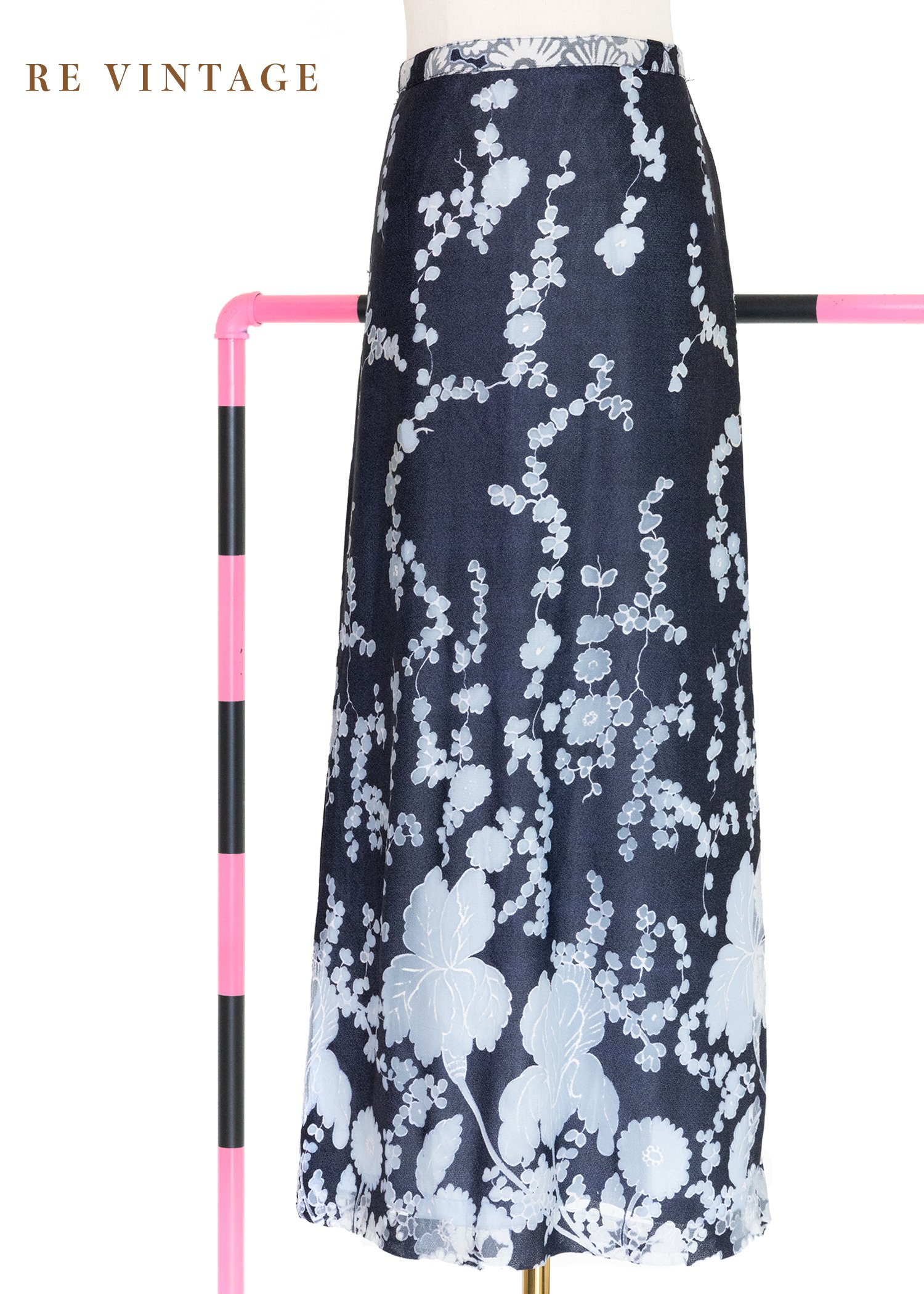 雙色藍韻花影長裙（26"）