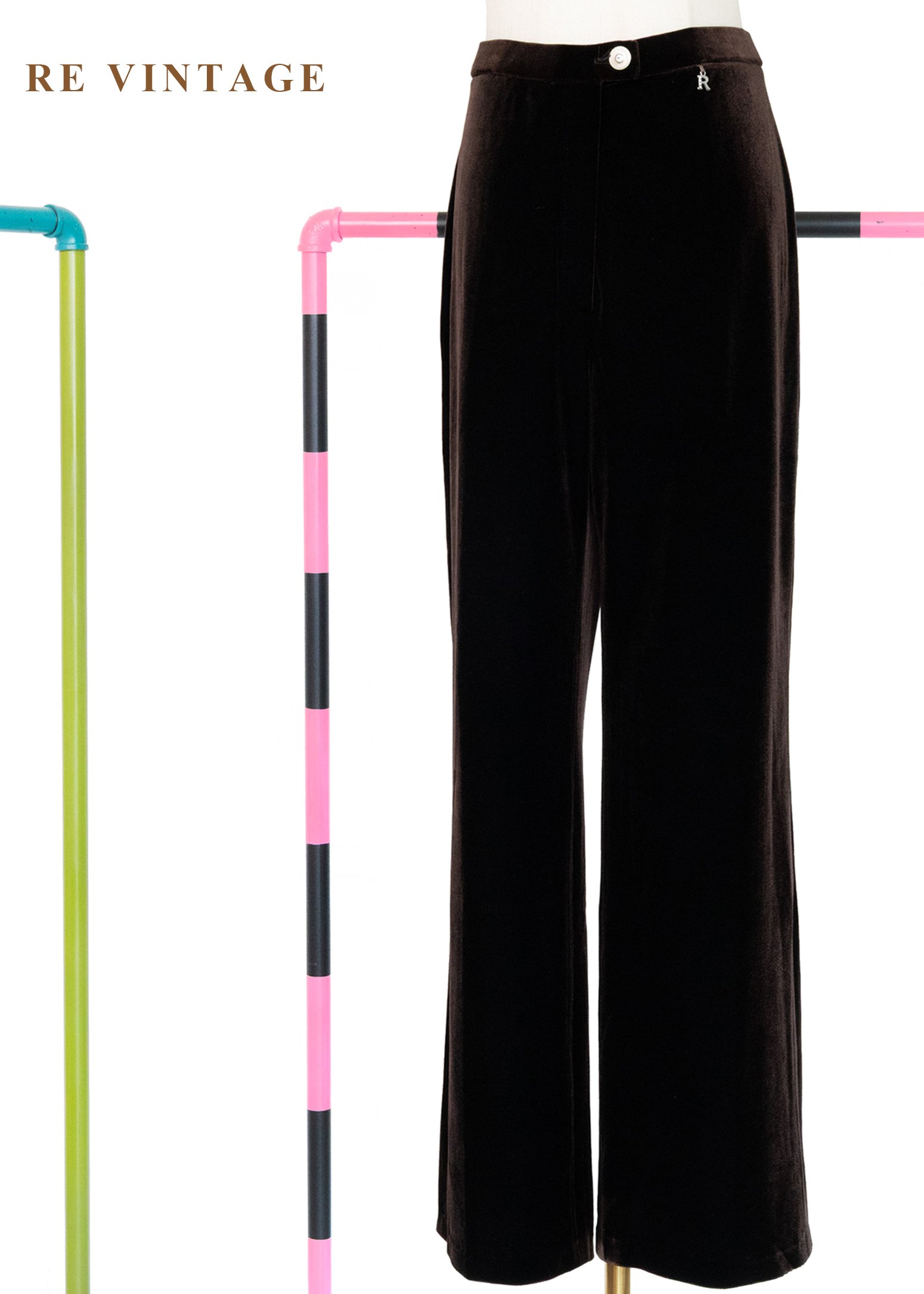 質感單 - Dark Chocolate 高腰絨布直筒長褲（28.5"）