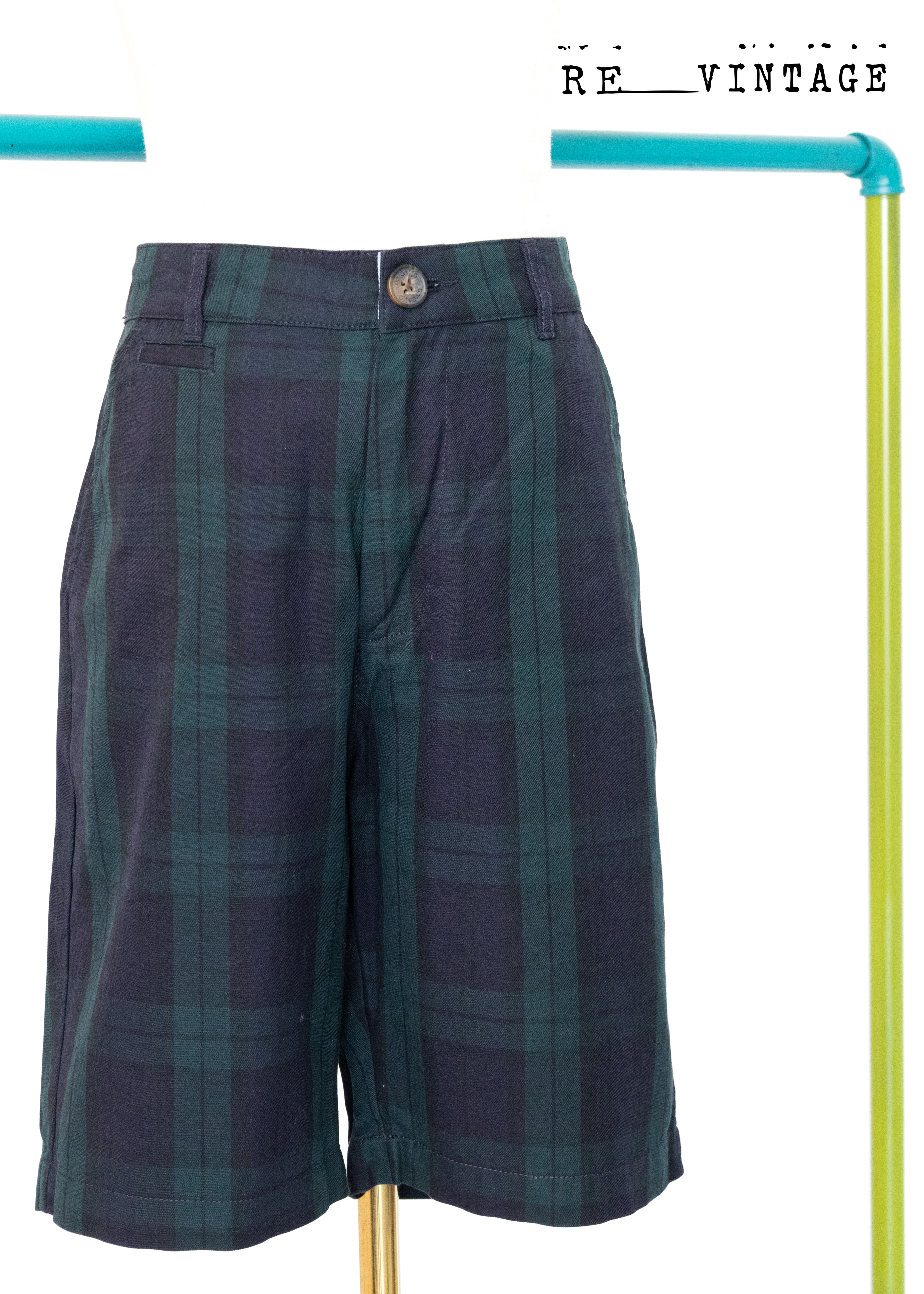 森林綠格紋五分短褲