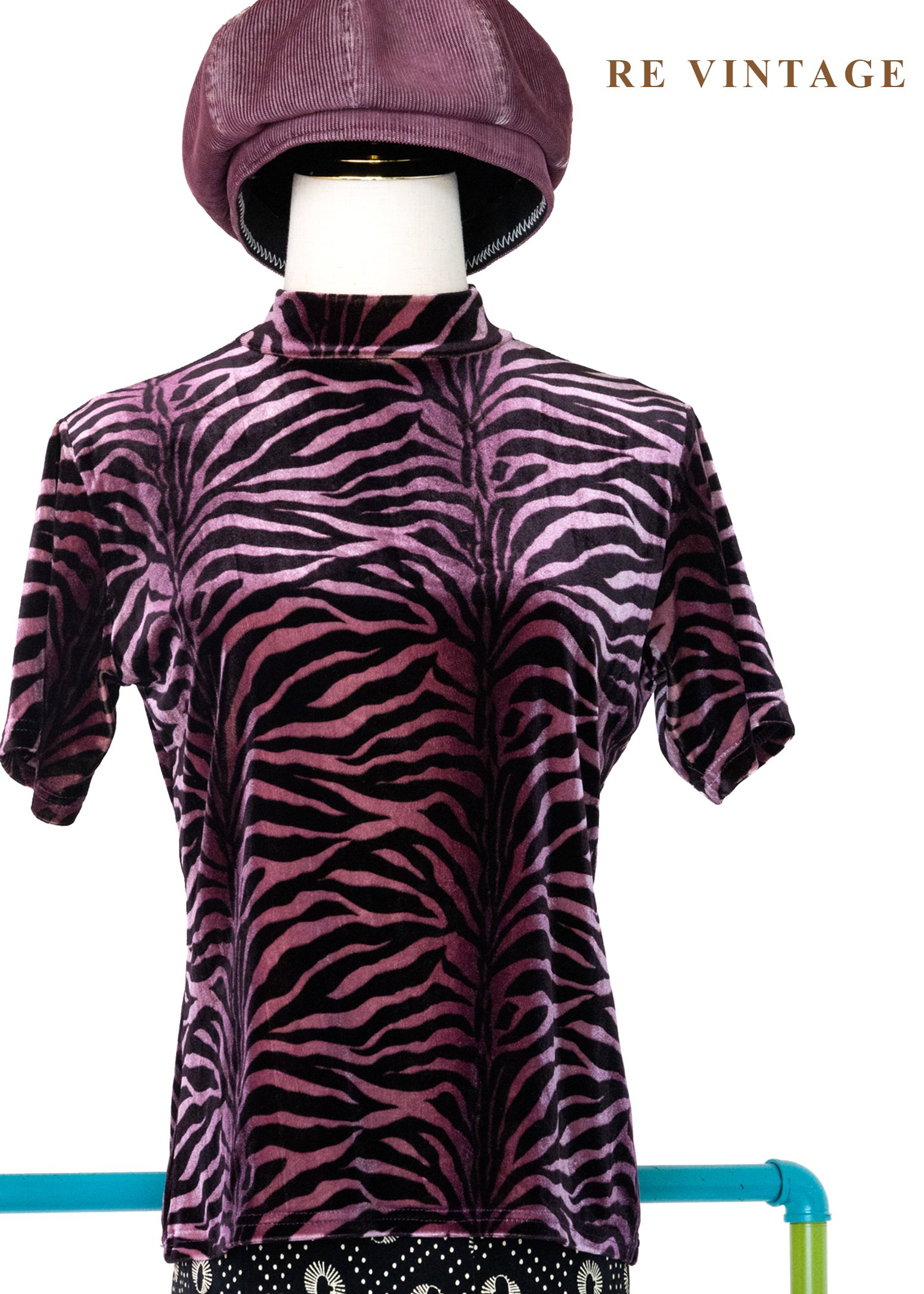 粉紅紫斑馬絨布短袖上衣