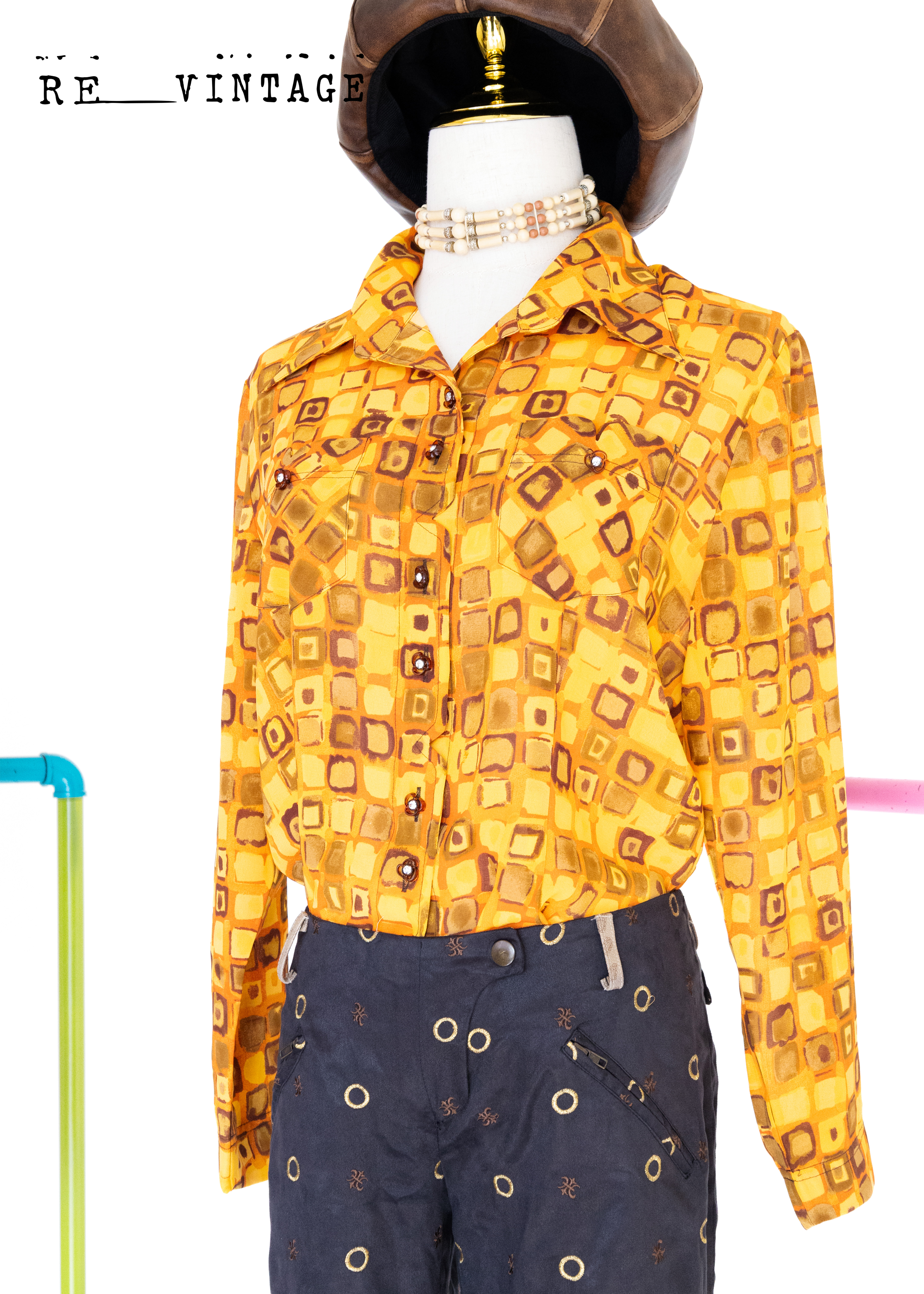 萬花筒黃橘色小方格襯衫