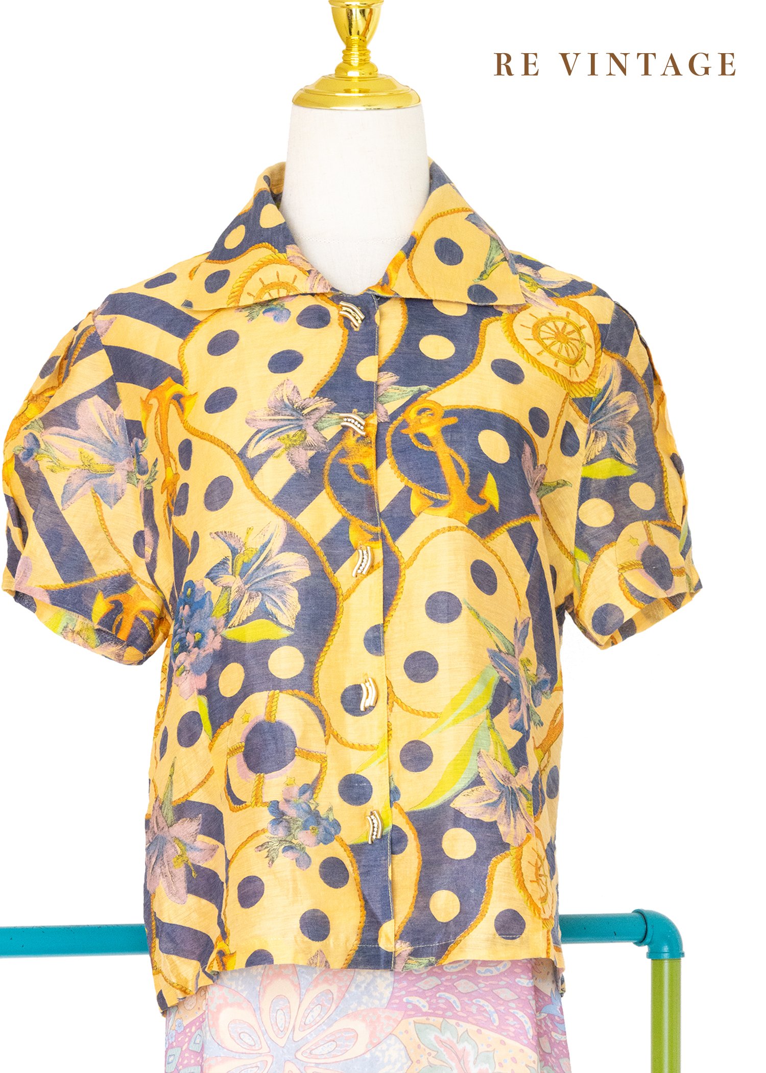 紫花點點麻花繩短袖上衣