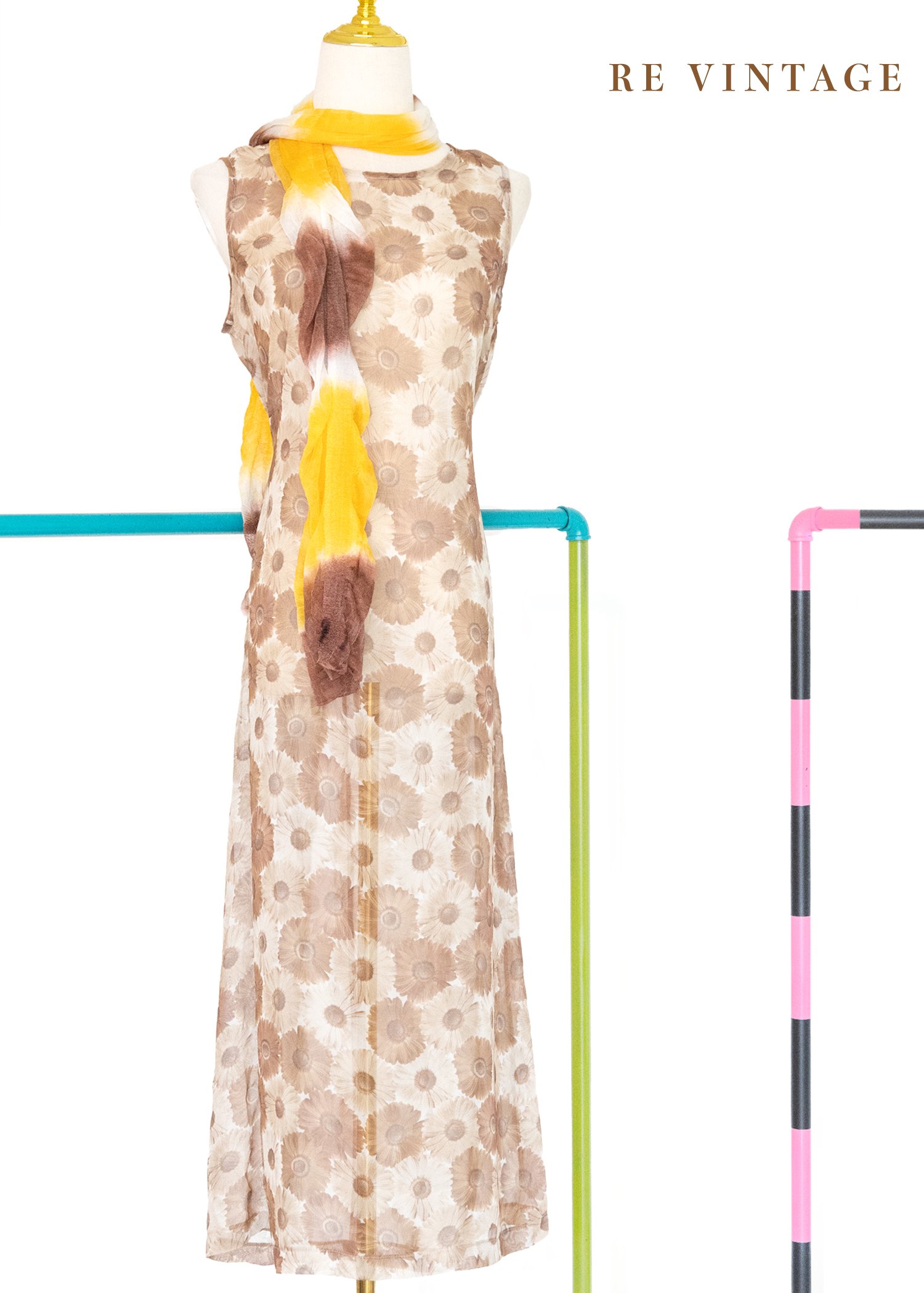 滿圖花花摩卡宗透膚雪紡長洋裝